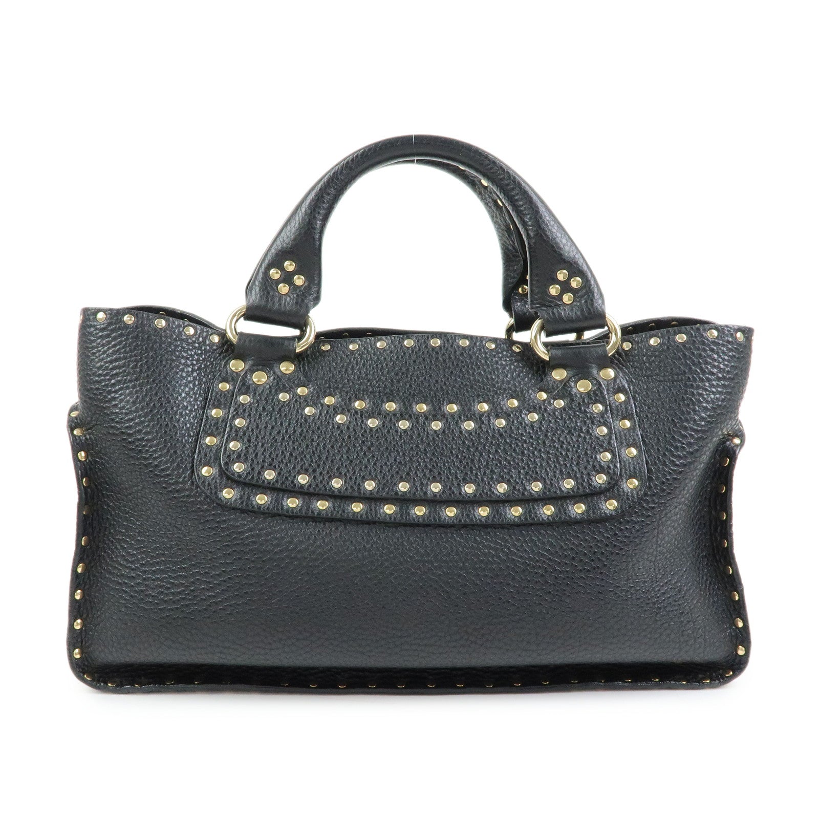CELINE Boogie Bag Leather Hand Bag Tote Bag Studs Black