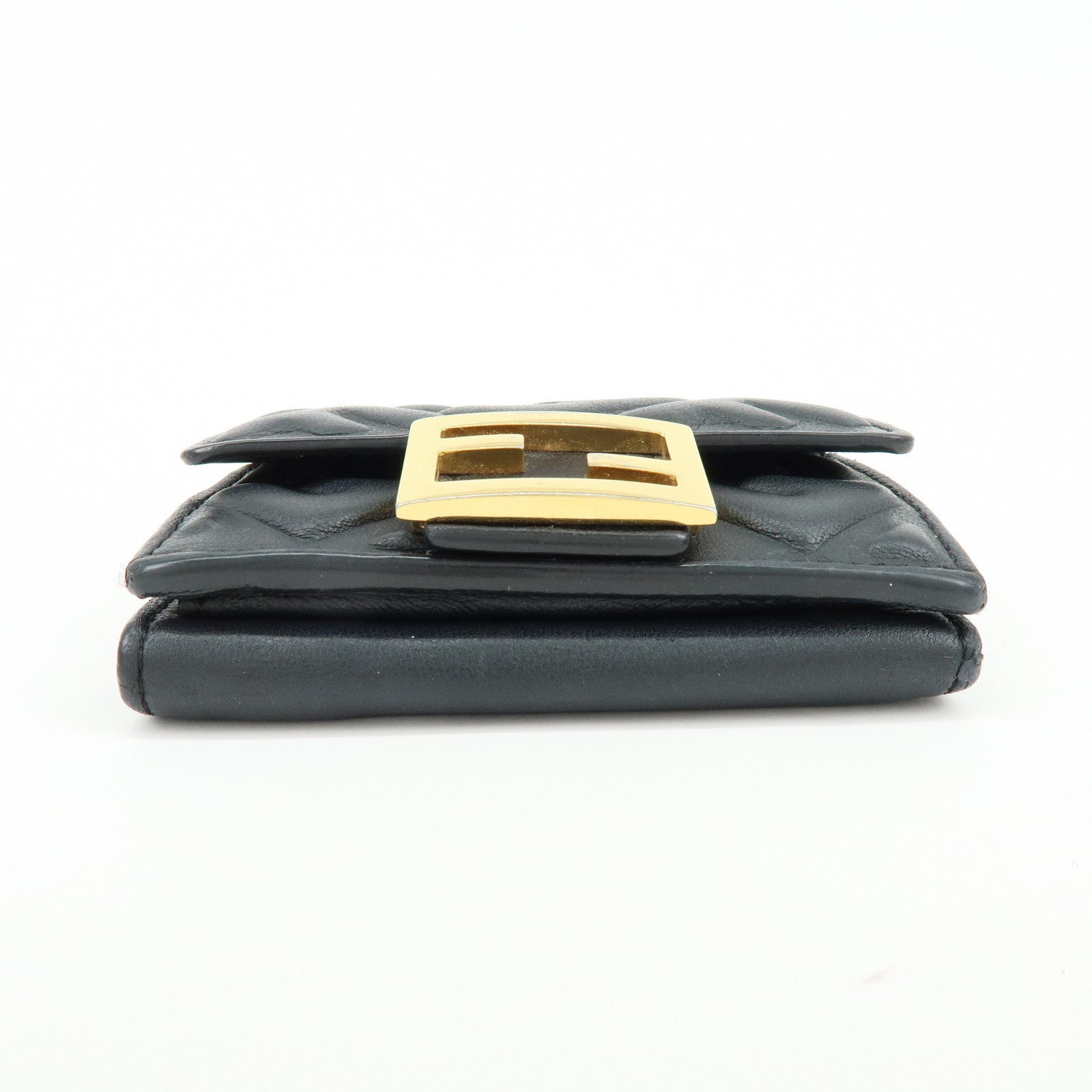 FENDI Zucca Baguette Micro Wallet Leather Tri-fold Wallet Black 8M0395