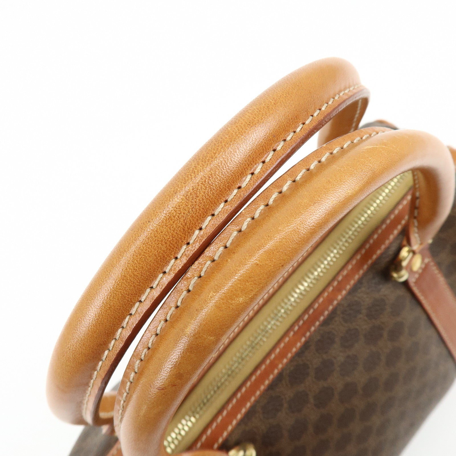CELINE Macadam Logo PVC Leather 2Way Boston Bag Hand Bag Brown