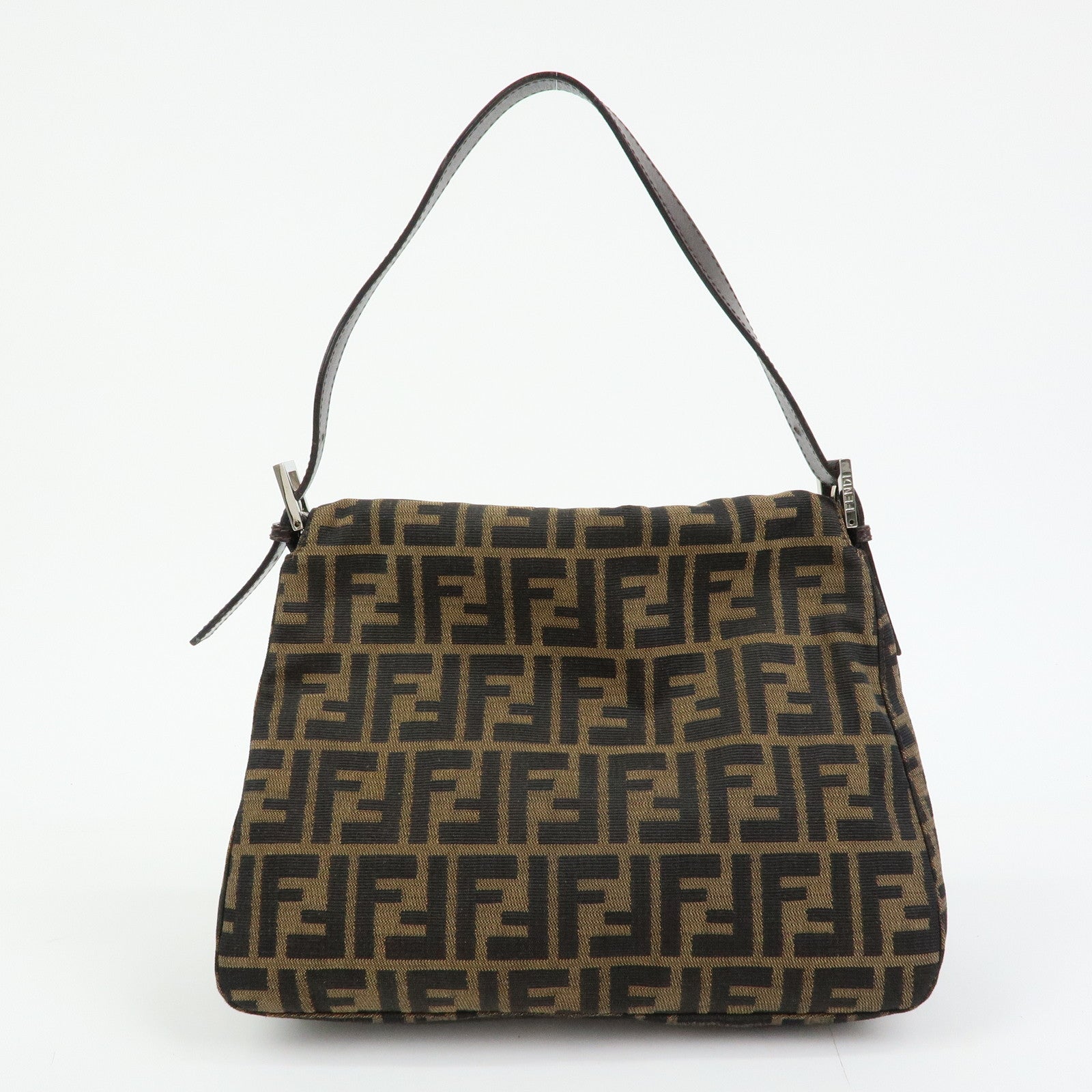 FENDI Mamma Baguette Zucca Canvas Leather Shoulder Bag Brown 26325