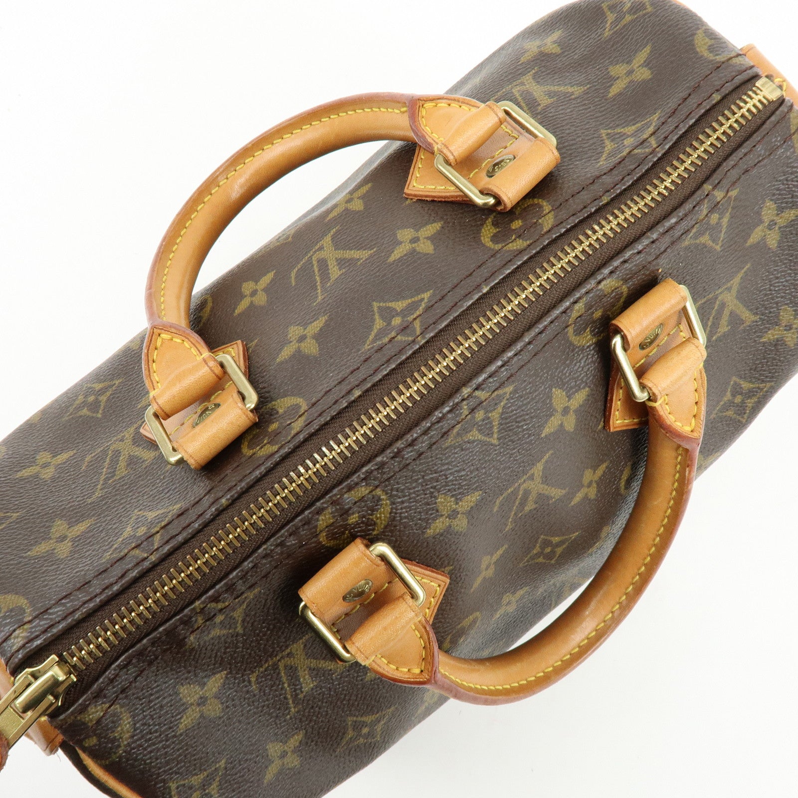 Louis Vuitton Monogram Speedy 25 Canvas Leather Boston Bag Brown M41528
