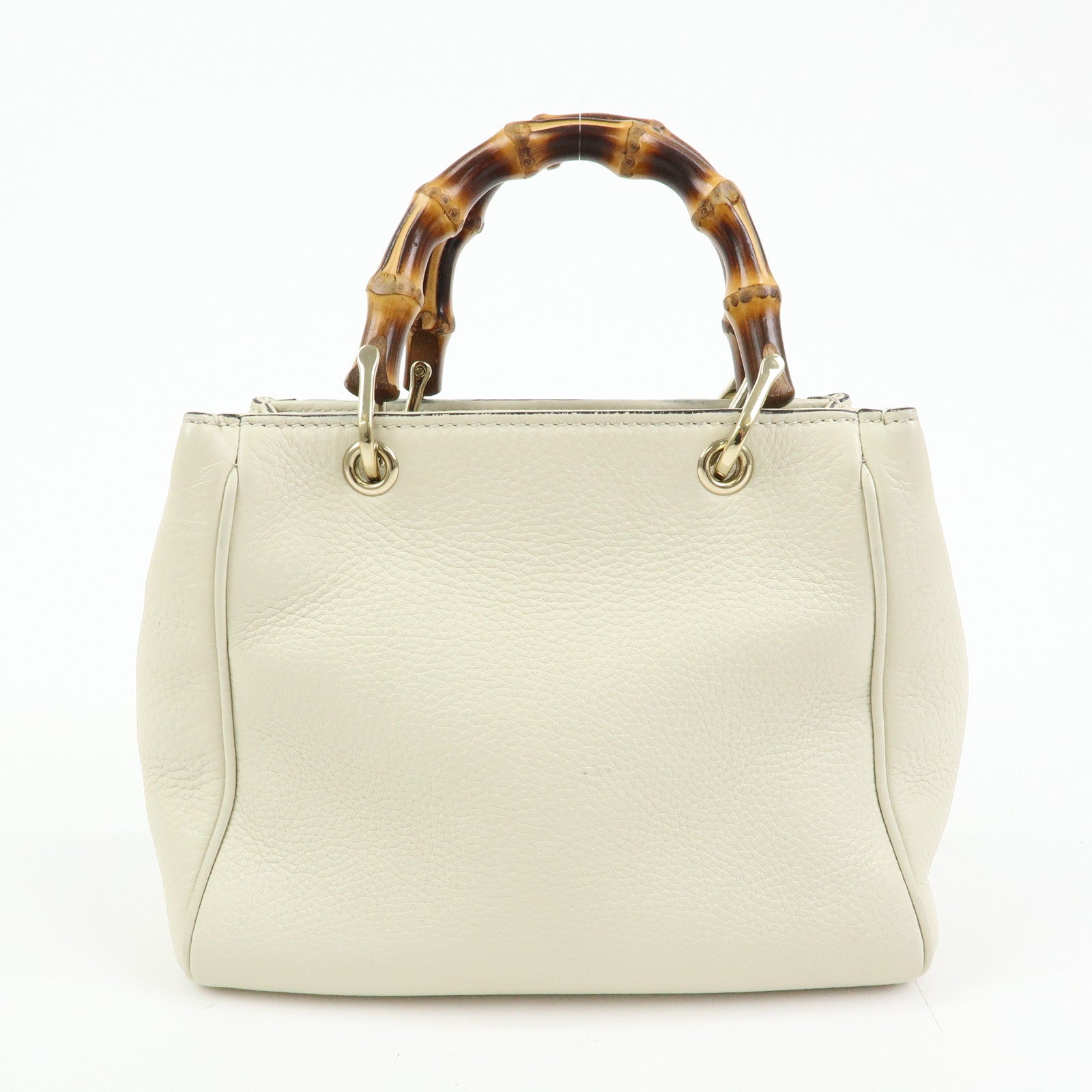 GUCCI Bamboo Mini Shopper Leather 2Way Bag Hand Bag White 368823