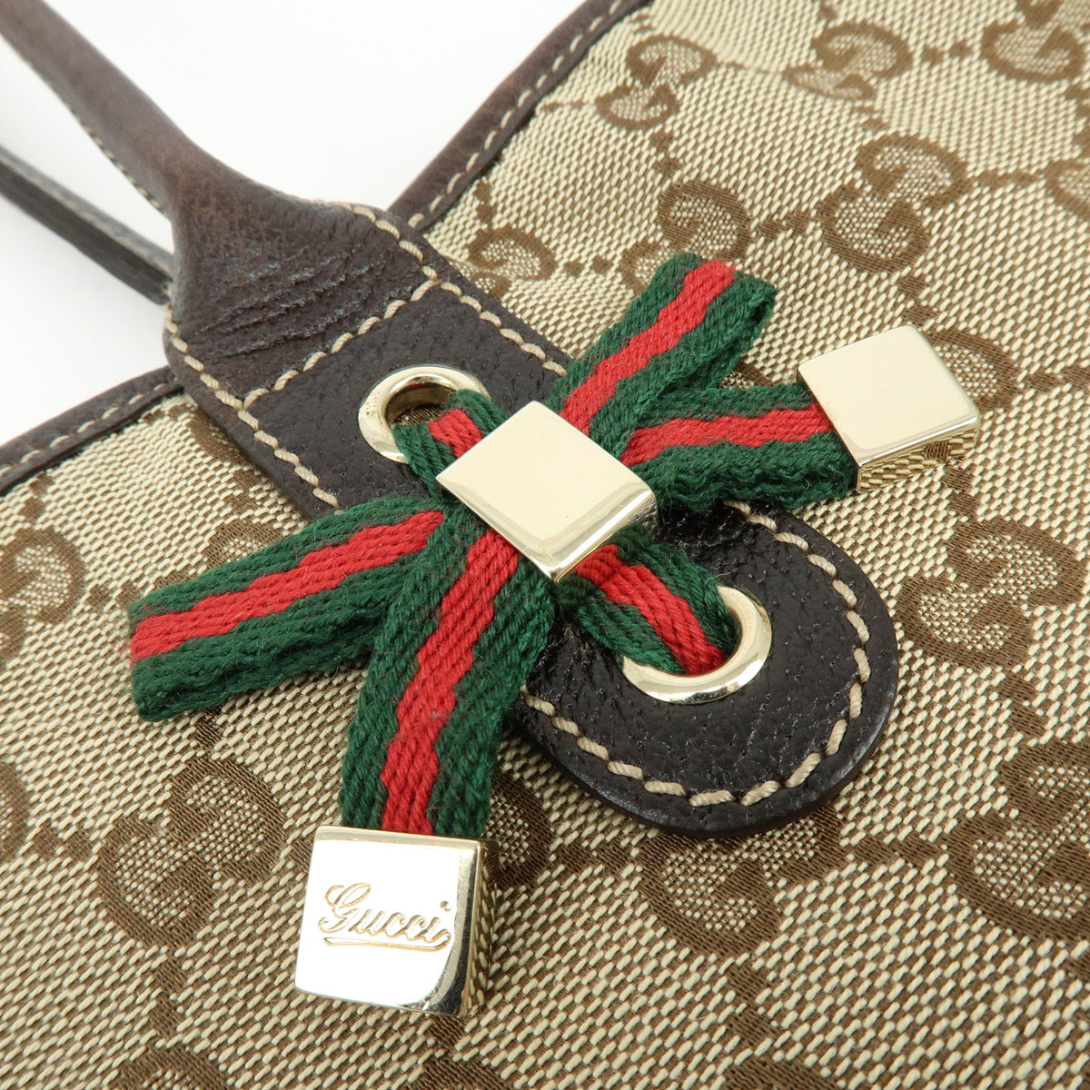 GUCCI Princy Sherry GG Canvas Leather Tote Bag Beige Brown 163805