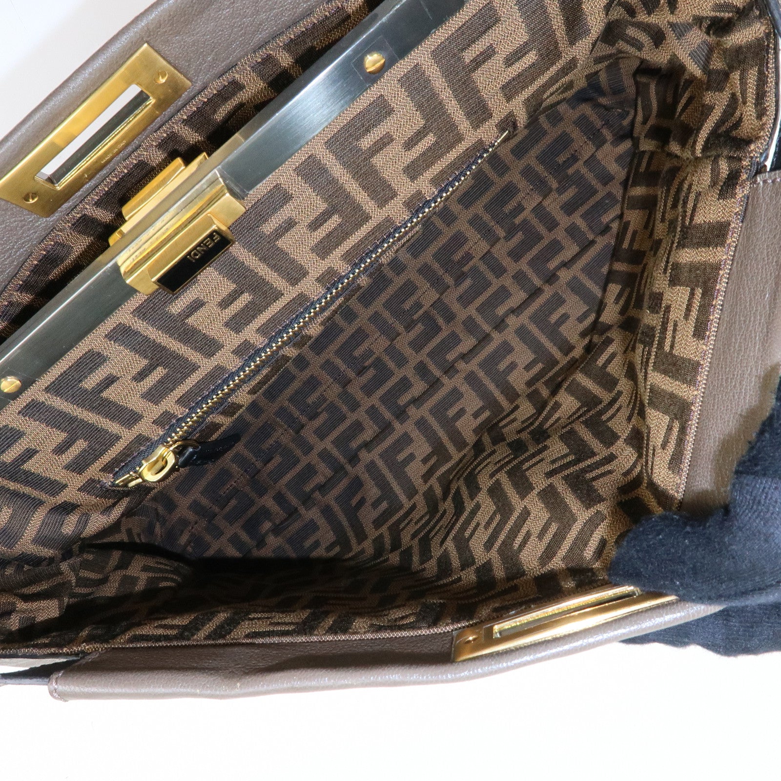 FENDI Peekaboo Large Leather 2Way Bag Shoulder Bag Brown 8BN210