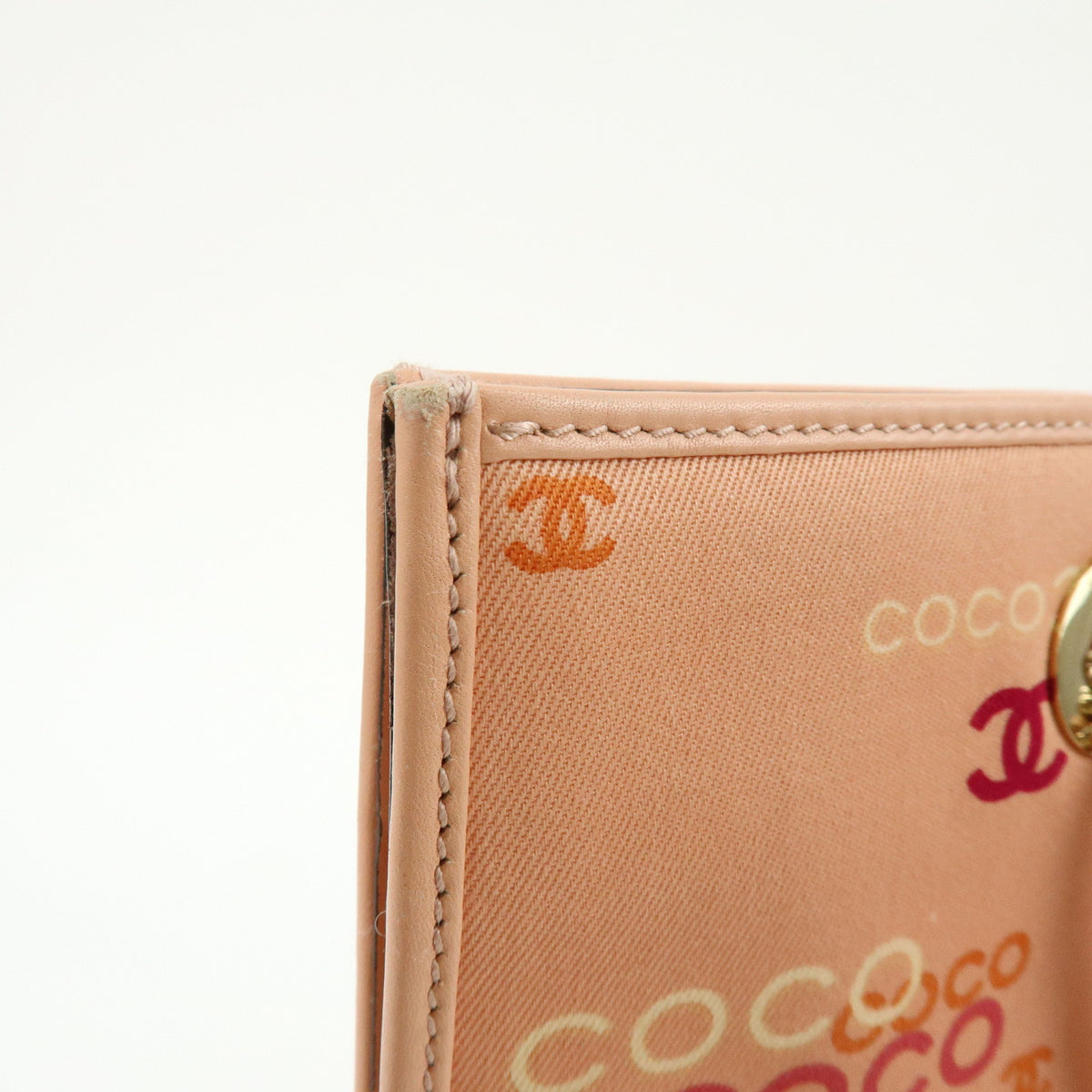 CHANEL COCO Mark Canvas Leather Chain Shoulder Bag Tote Bag Pink Orange