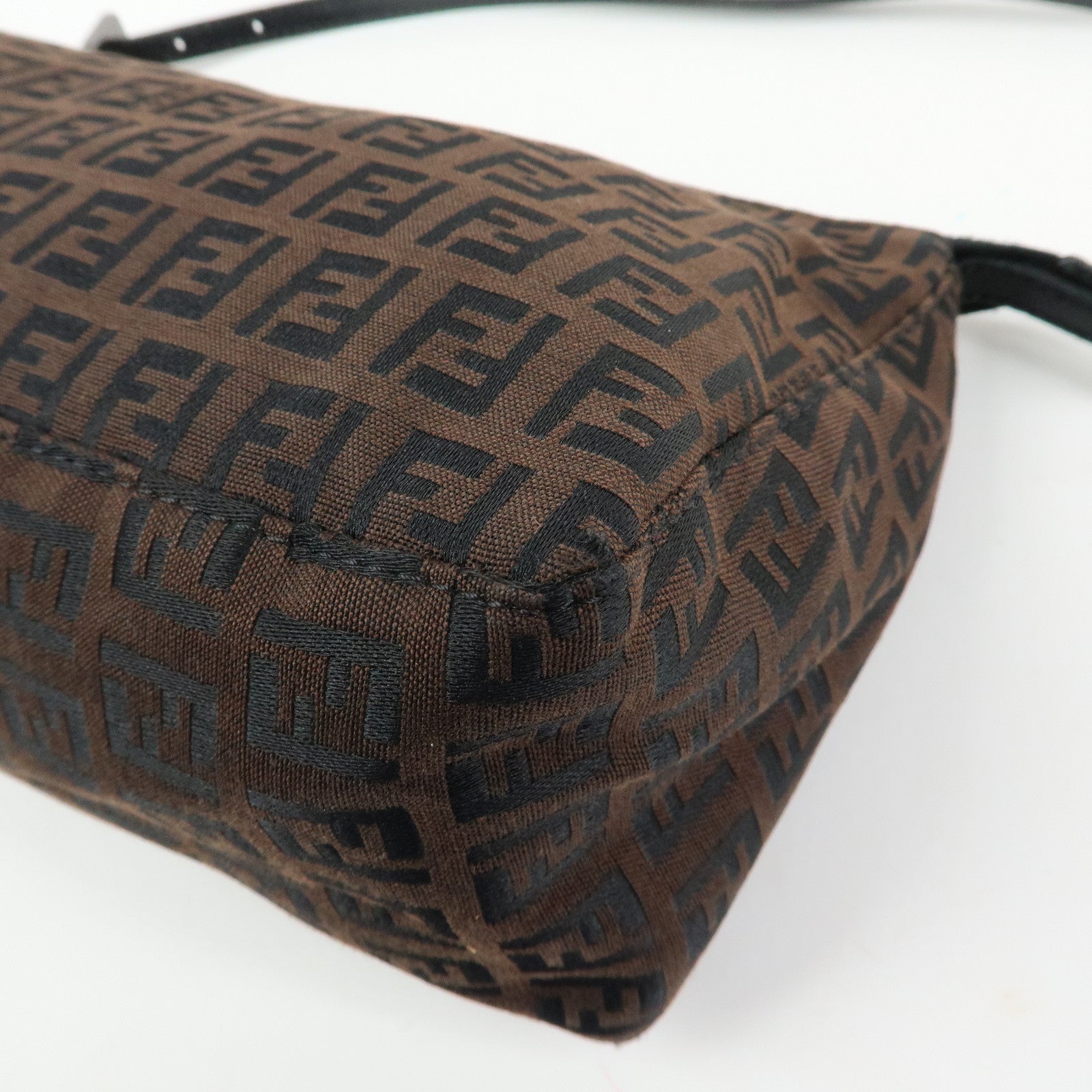 FENDI Zucchino Canvas Leather Shoulder Bag Brown Black 8BR267
