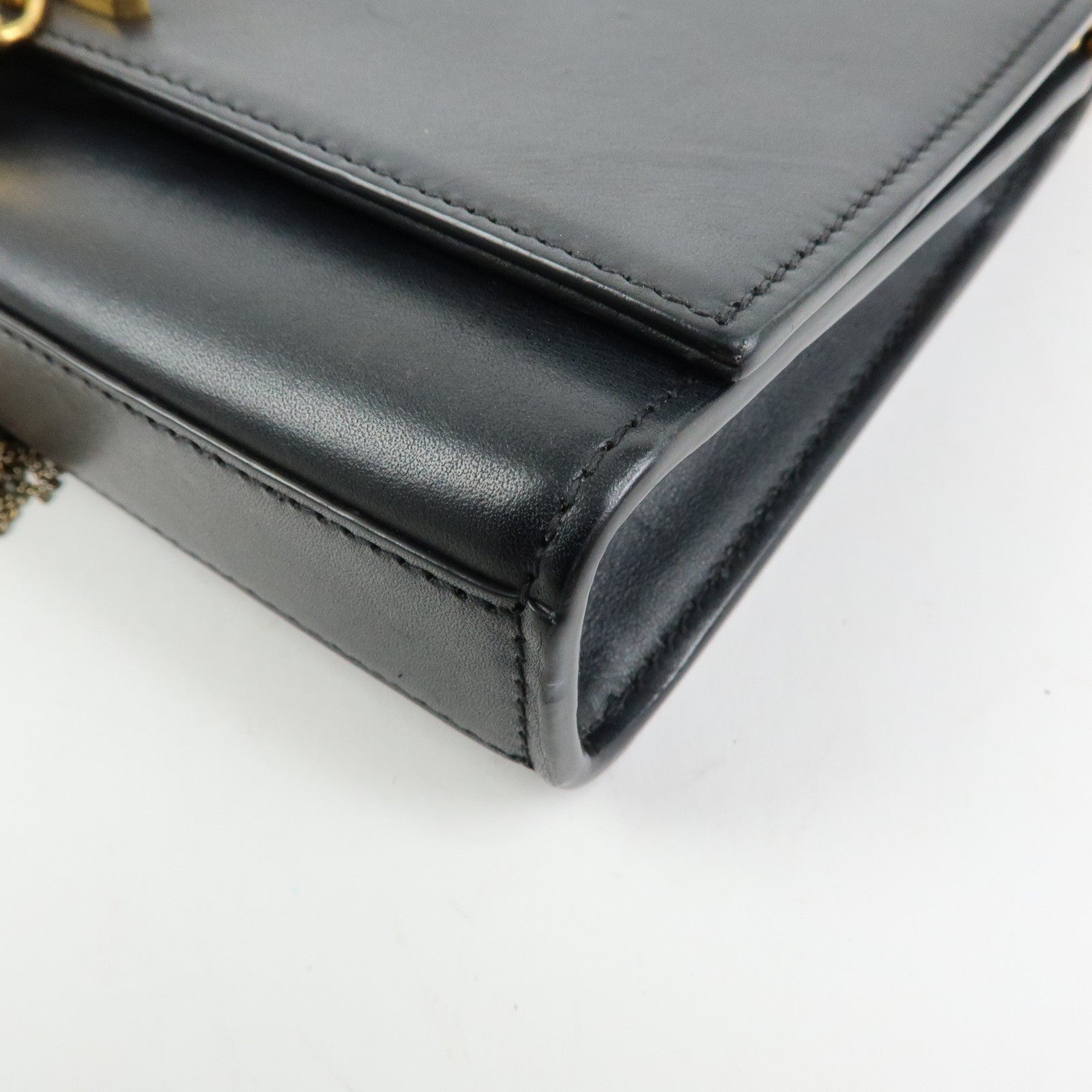 SAINT LAURENT PARIS Leather Chain Shoulder Bag Black 474366
