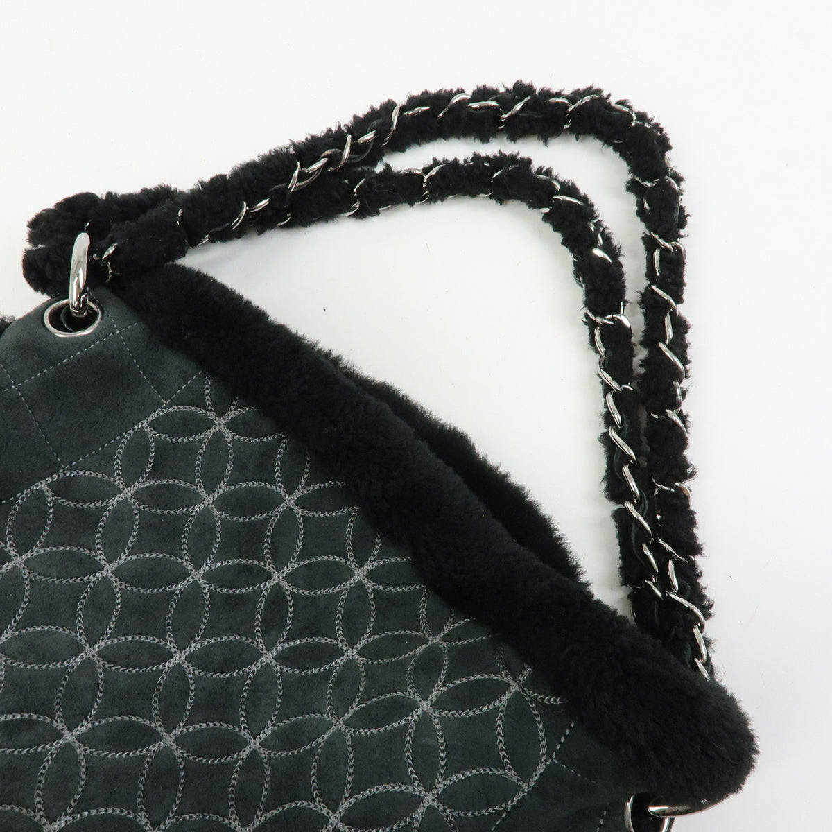 CHANEL Camellia COCO Mark Mouton Suede Chain Shoulder Bag Black