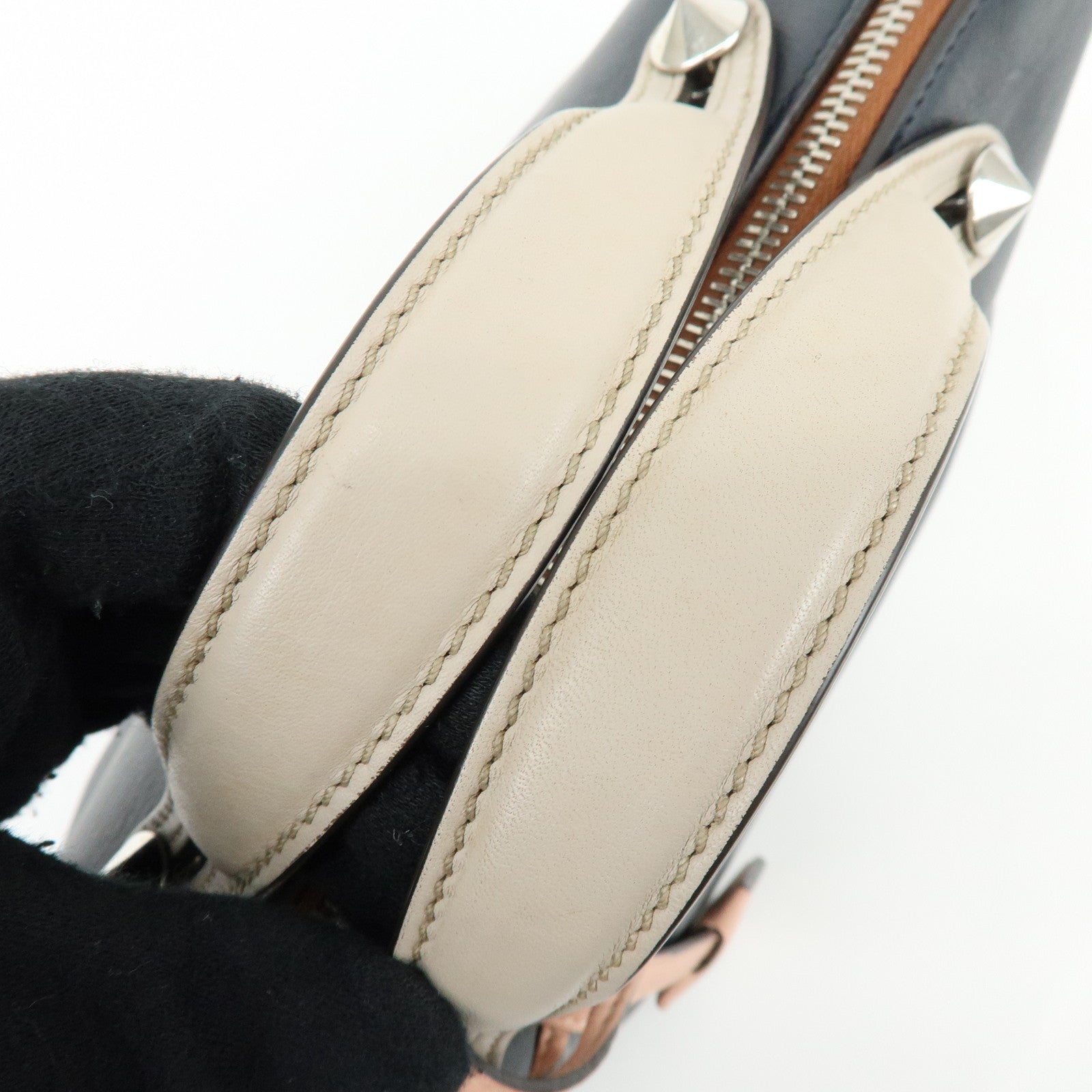 FENDI By The Way Medium Leather 2Way Hand Shoulder Bag Navy 8BL124