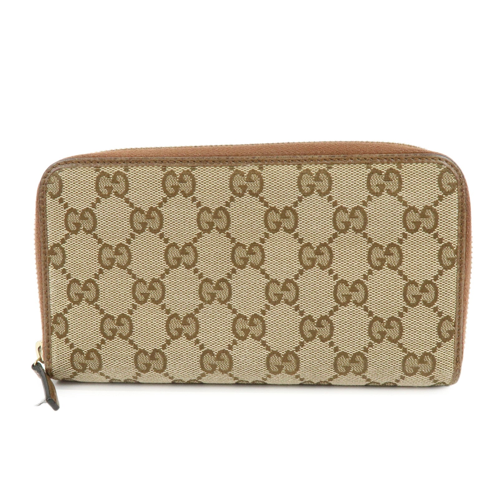 GUCCI GG Canvas Leather Round Zippy Long Wallet Beige Brown 363423