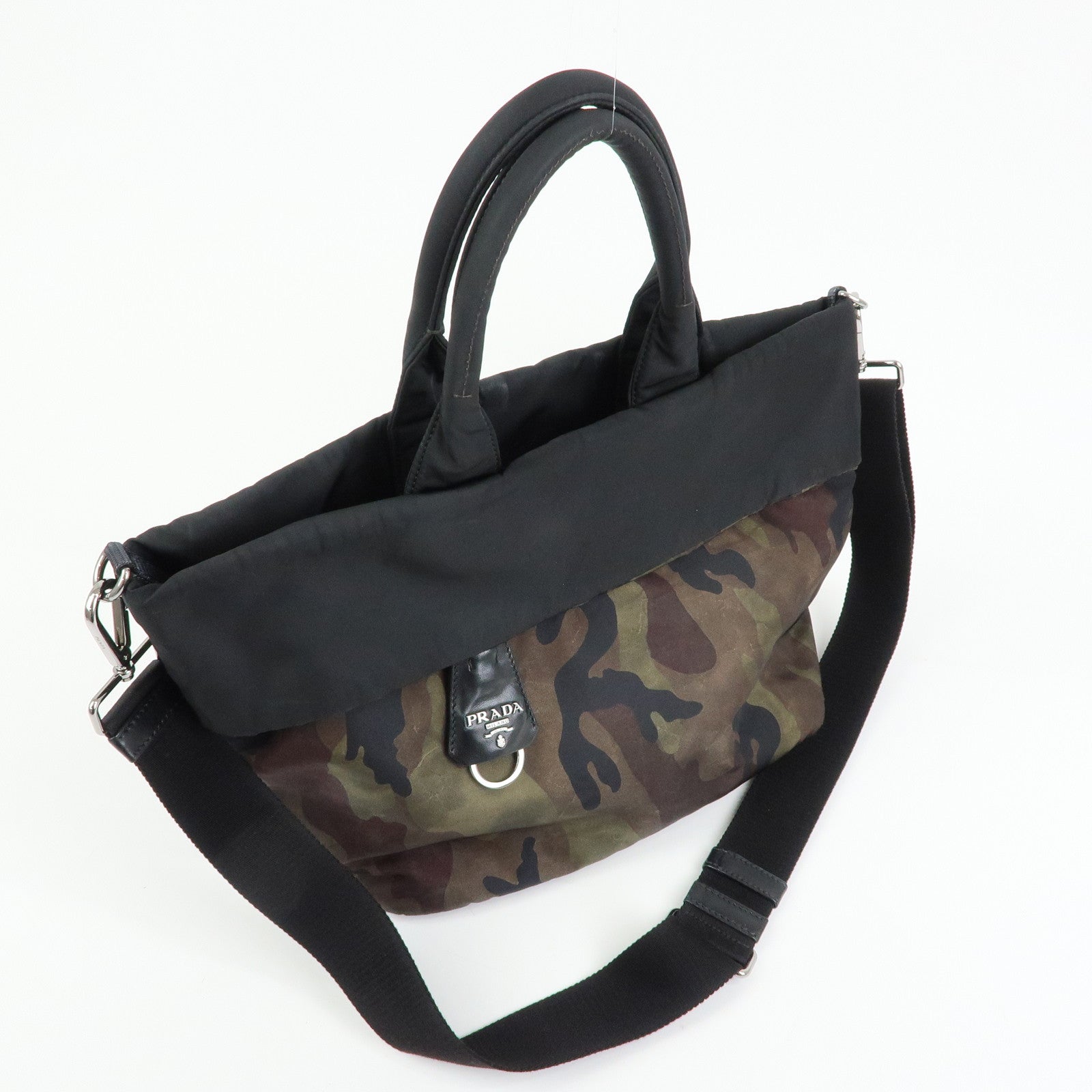 PRADA Triangle Logo Reversible 2Way Bag Hand Shoulder Bag Khaki BN1959