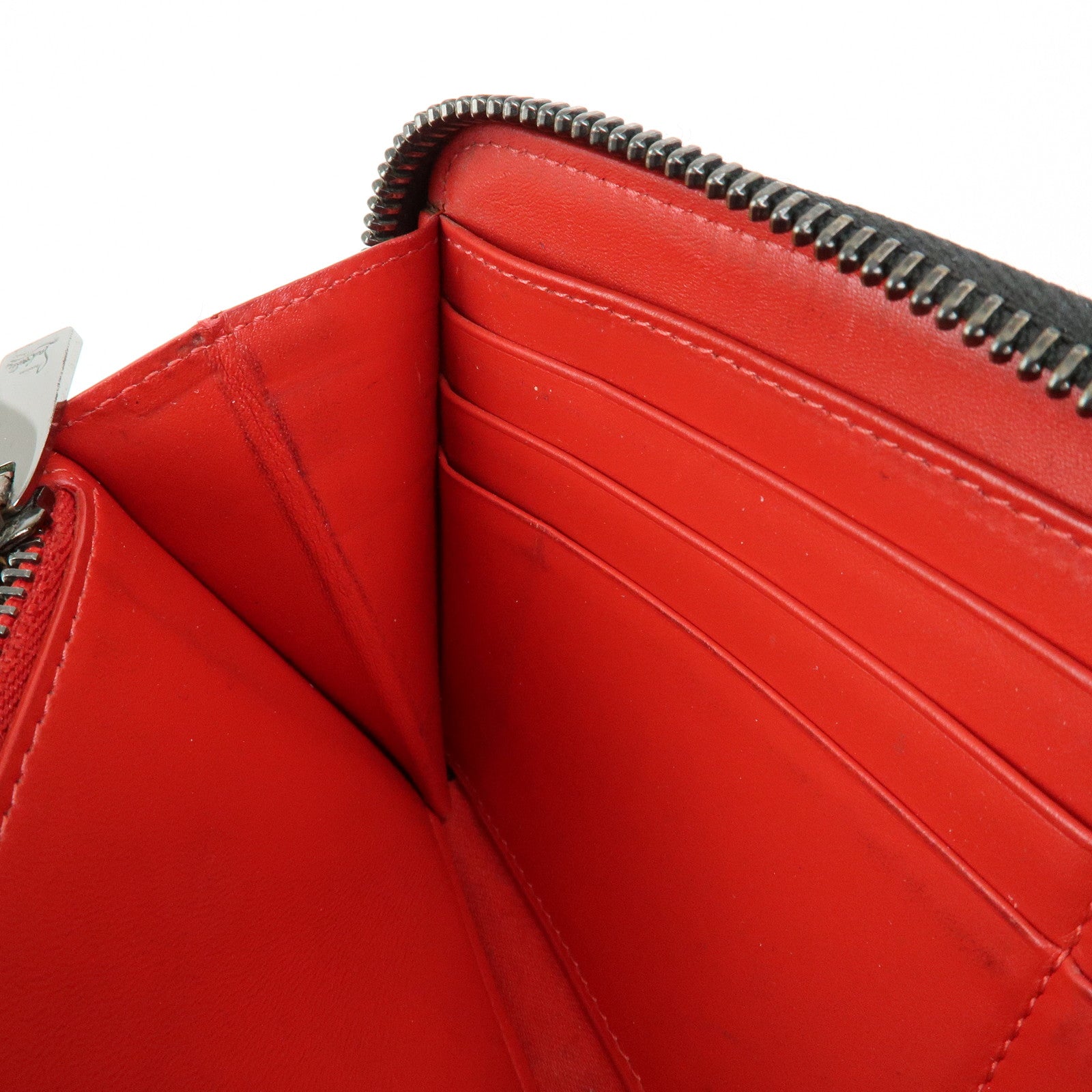 Christian Louboutin Studs Leather Round Zippy Compact Wallet Black