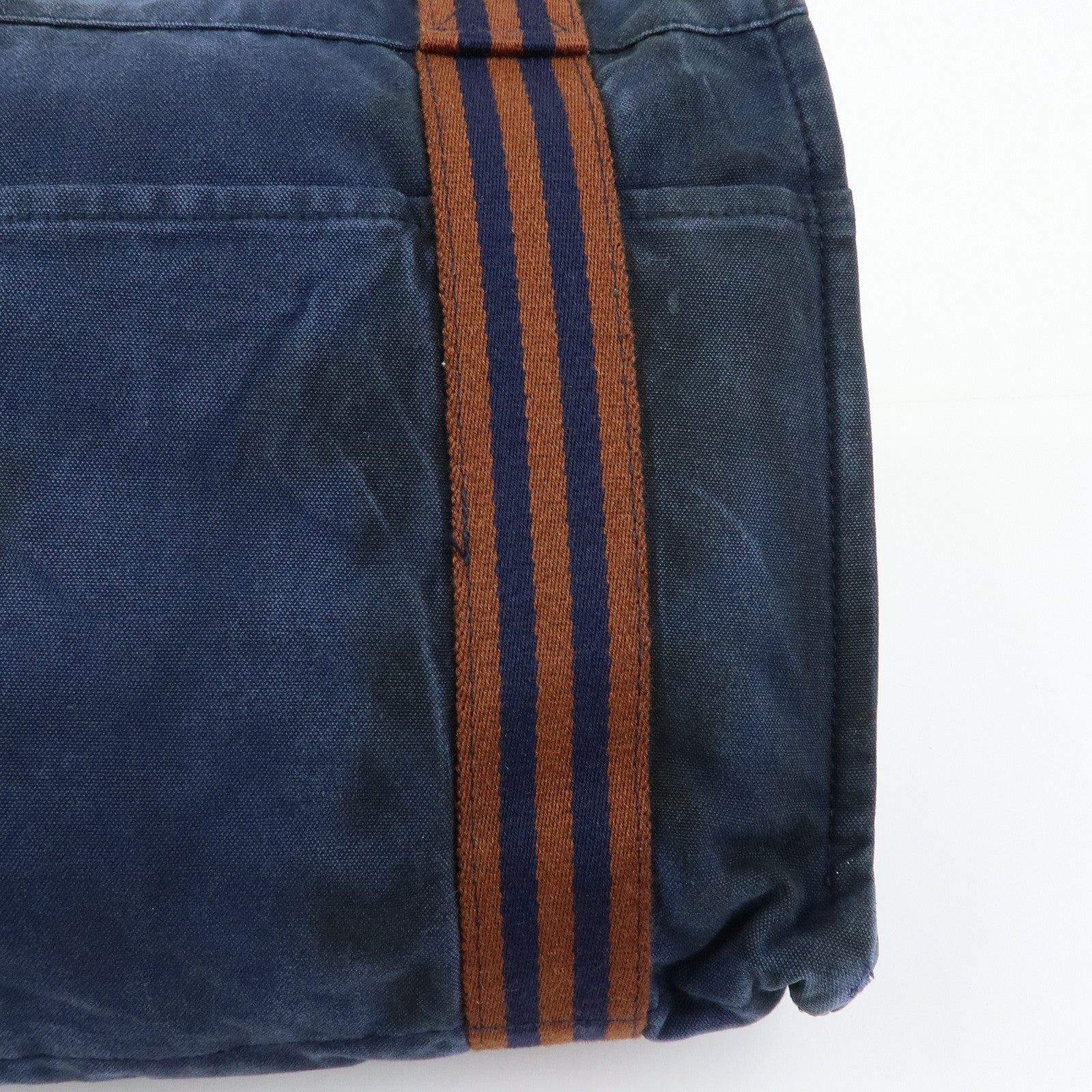 HERMES Besace MM Fourre Tout Canvas Shoulder Crossbody Bag Navy Brown