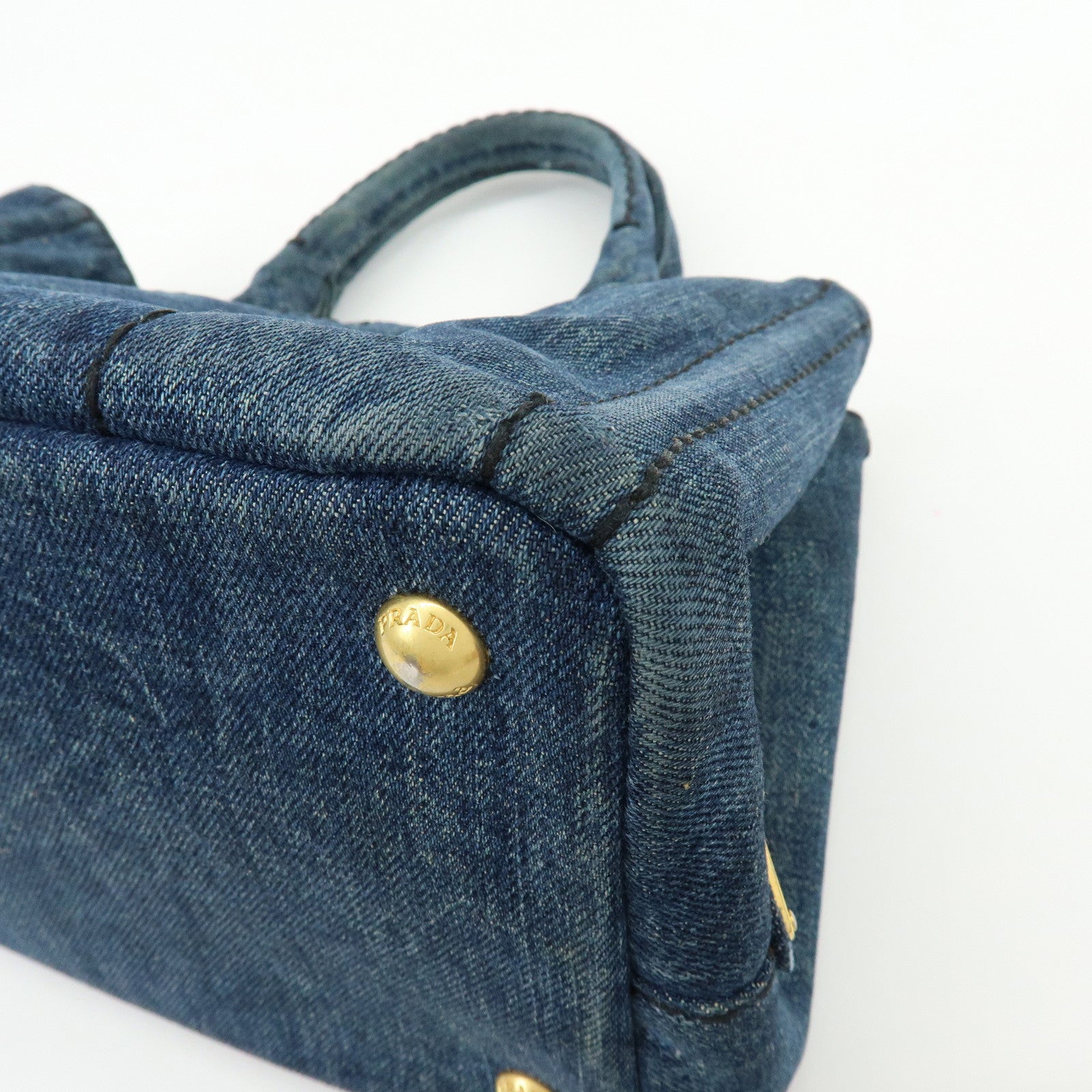 PRADA Canapa Mini Triangle Logo Denim 2Way Bag Hand Bag Blue B2439G