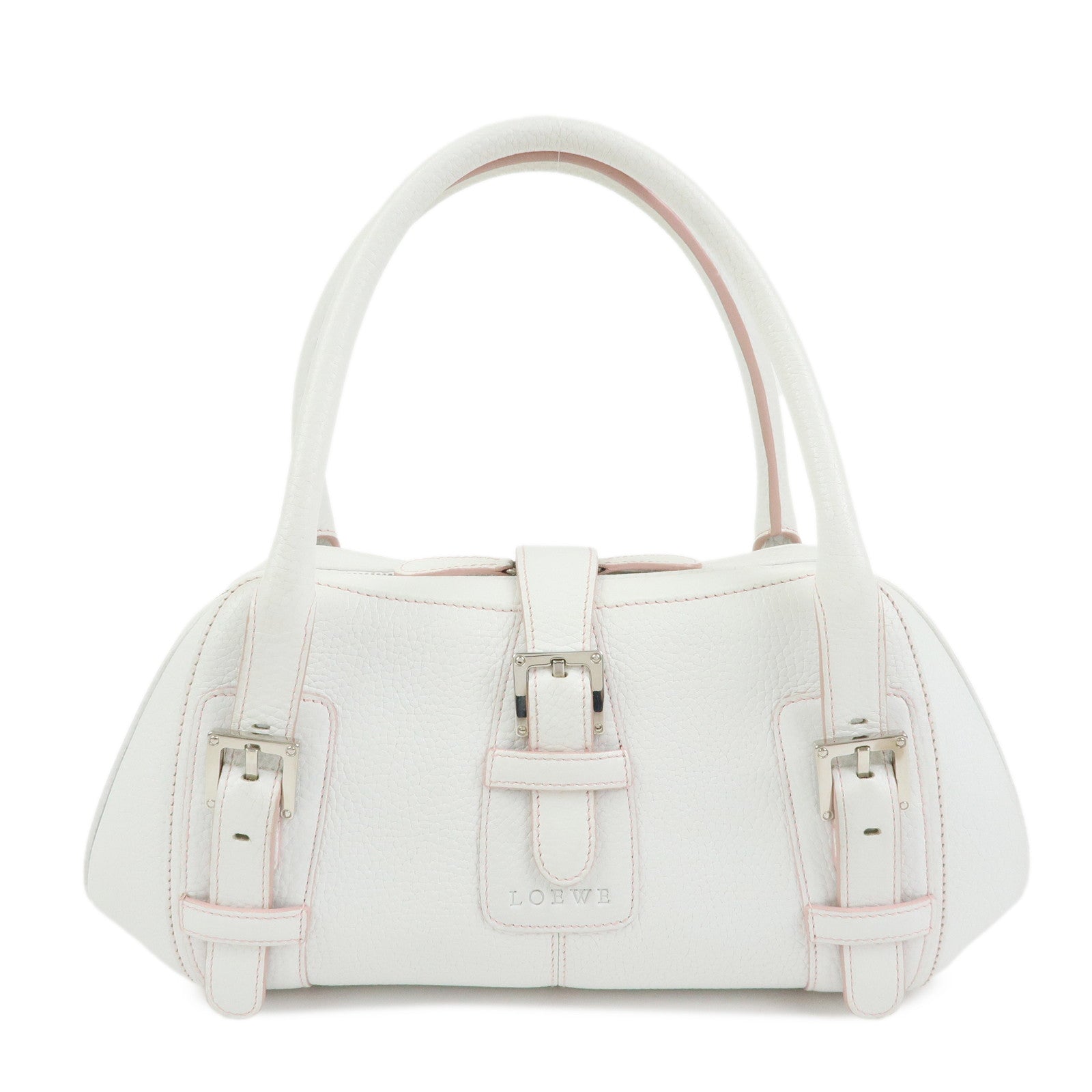 LOEWE Senda Leather Boston Bag Hand Bag White