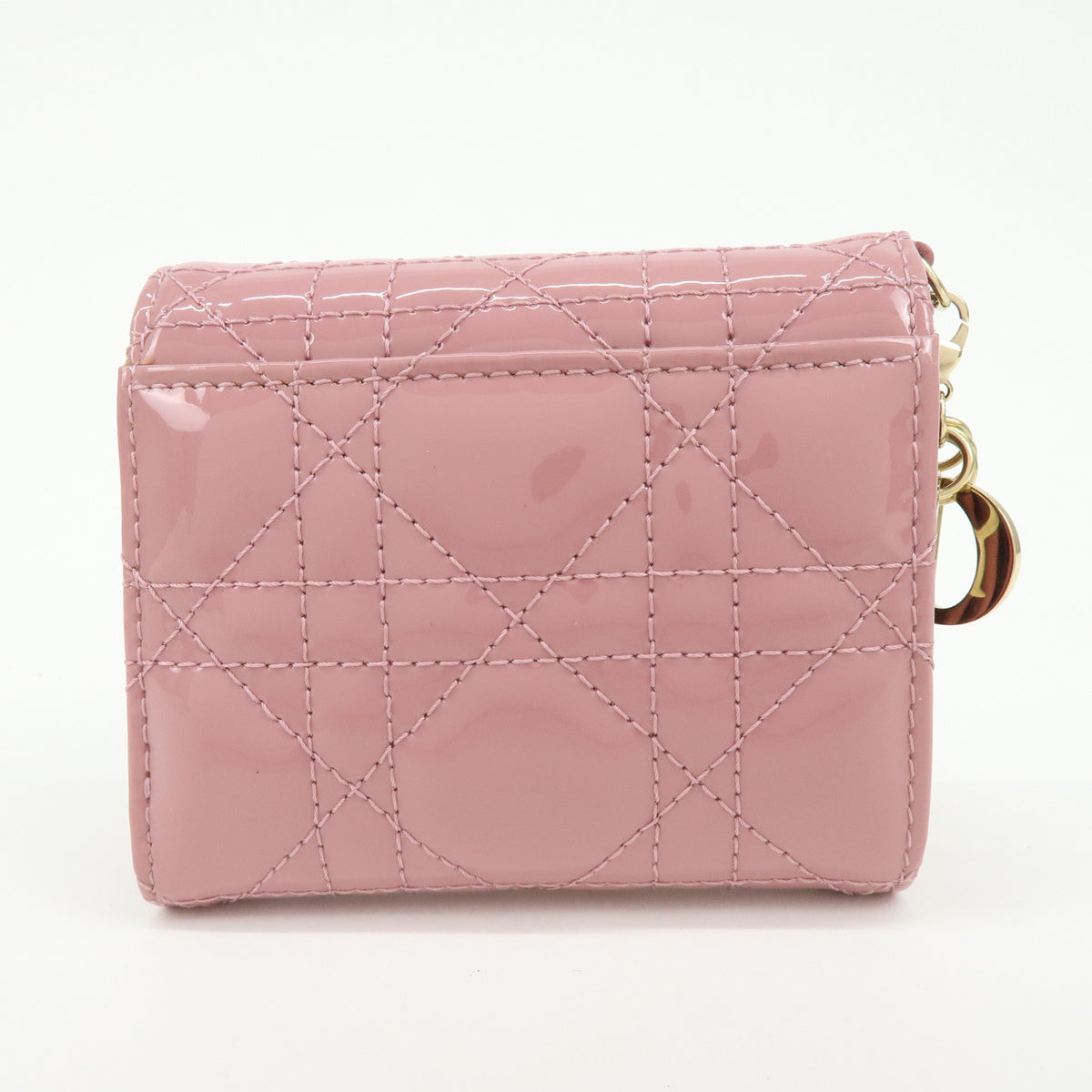 Christian Dior Cannage Lady Dior Patent Leather Compact Wallet Pink