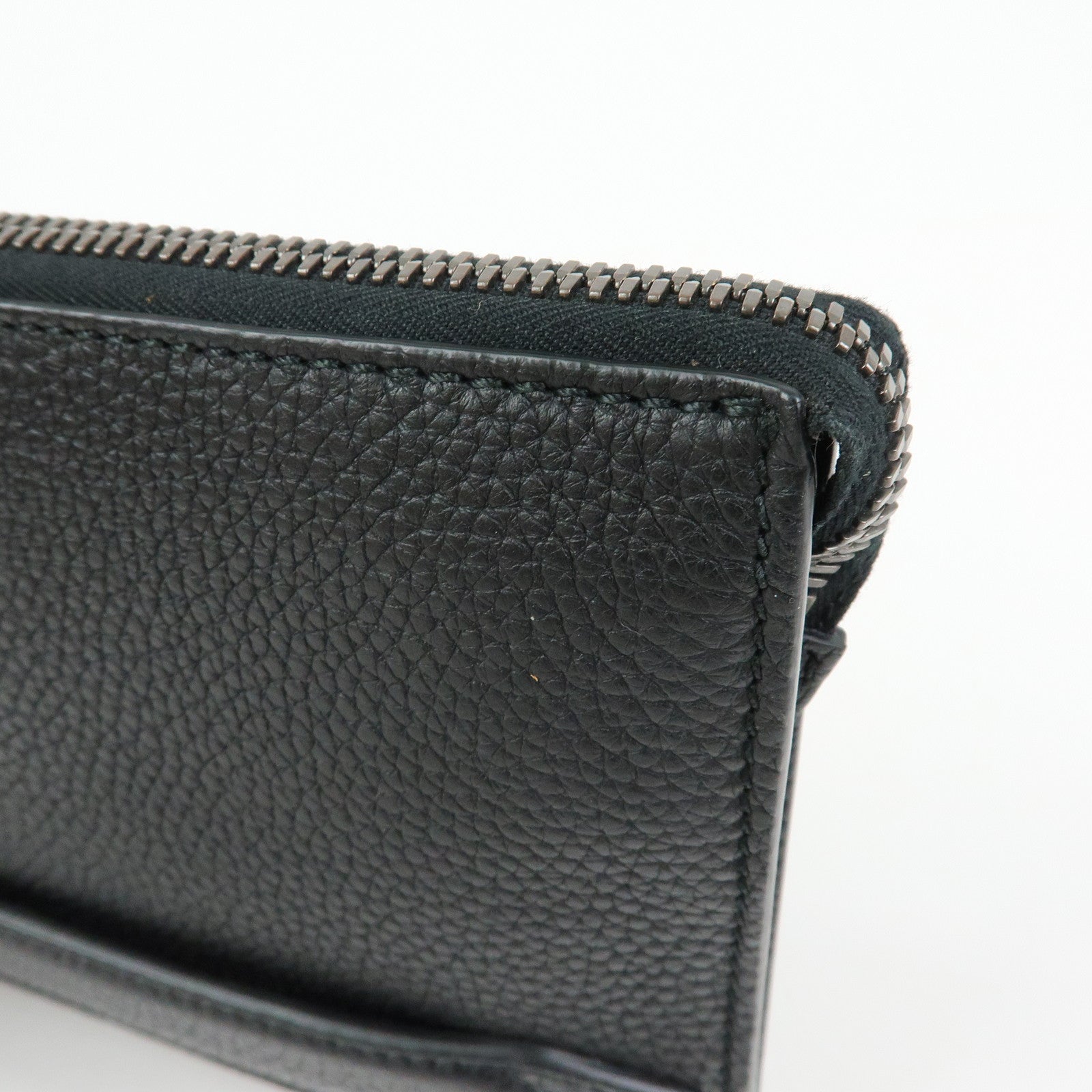 Ferragamo Leather Clutch Bag Flat Pouch Purse Black