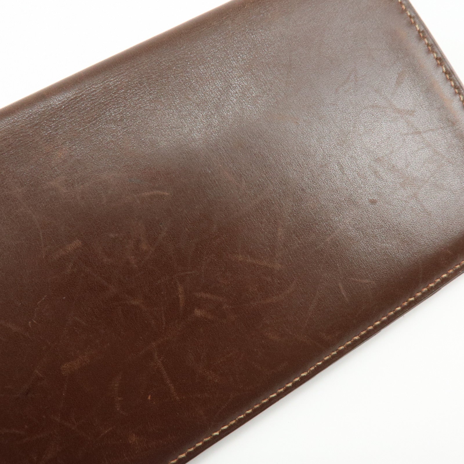 HERMES Box Calf Leather Long Bi-fold Wallet ☐FStamped Brown