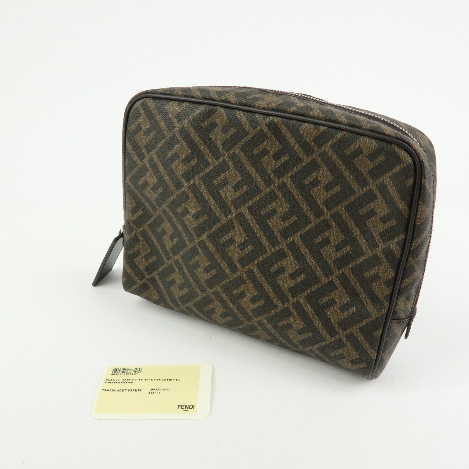 FENDI ZUCCA PVC Leather Clutch Bag Pouch Brown Black 7N0116