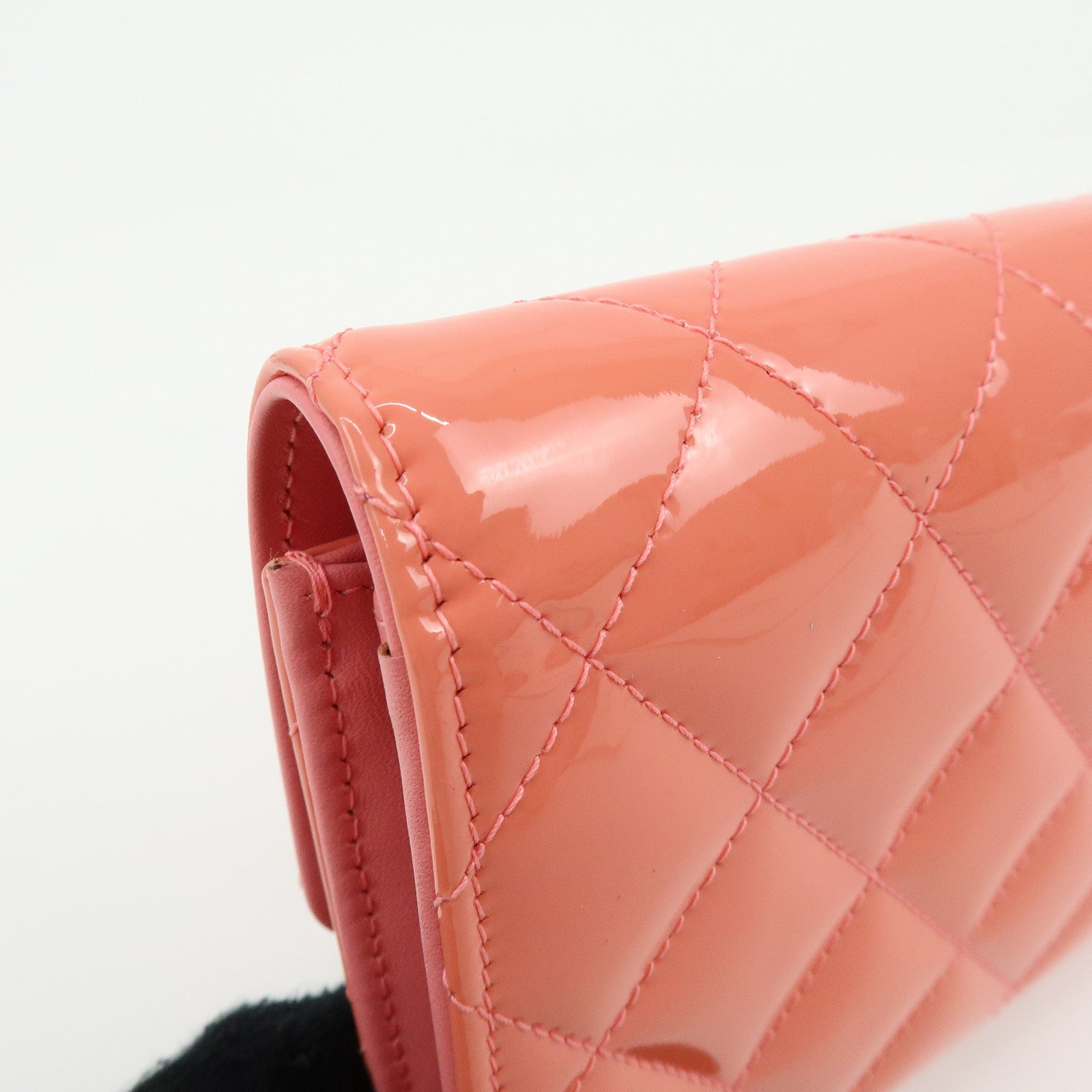 CHANEL COCO Mark Matelasse Patent Leather Long Wallet Salmon Pink