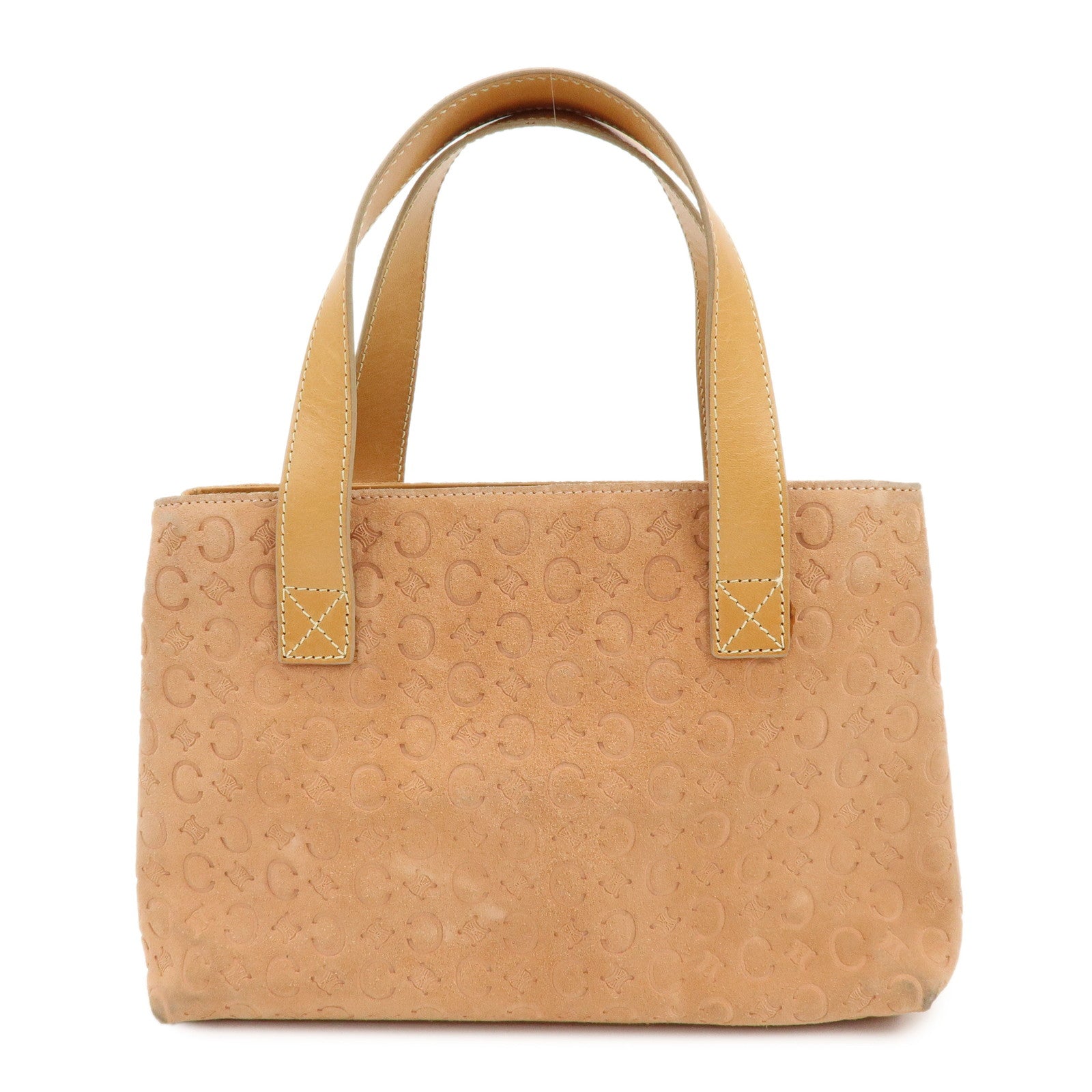 CELINE C Macadam Suede Leather Hand Bag Tote Bag Orange Beige