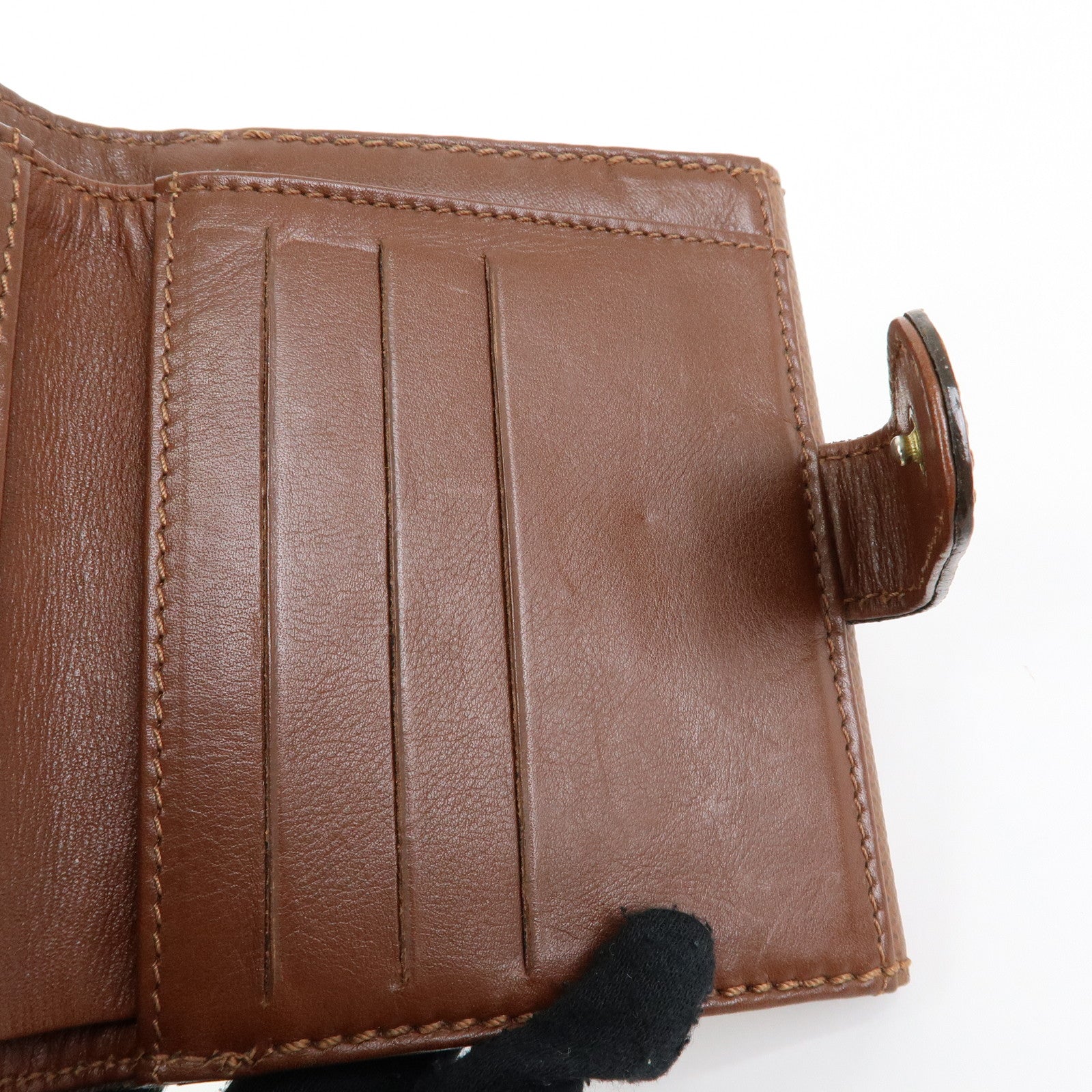 CHANEL COCO Mark Leather Bi-fold Compact Wallet Brown Gold