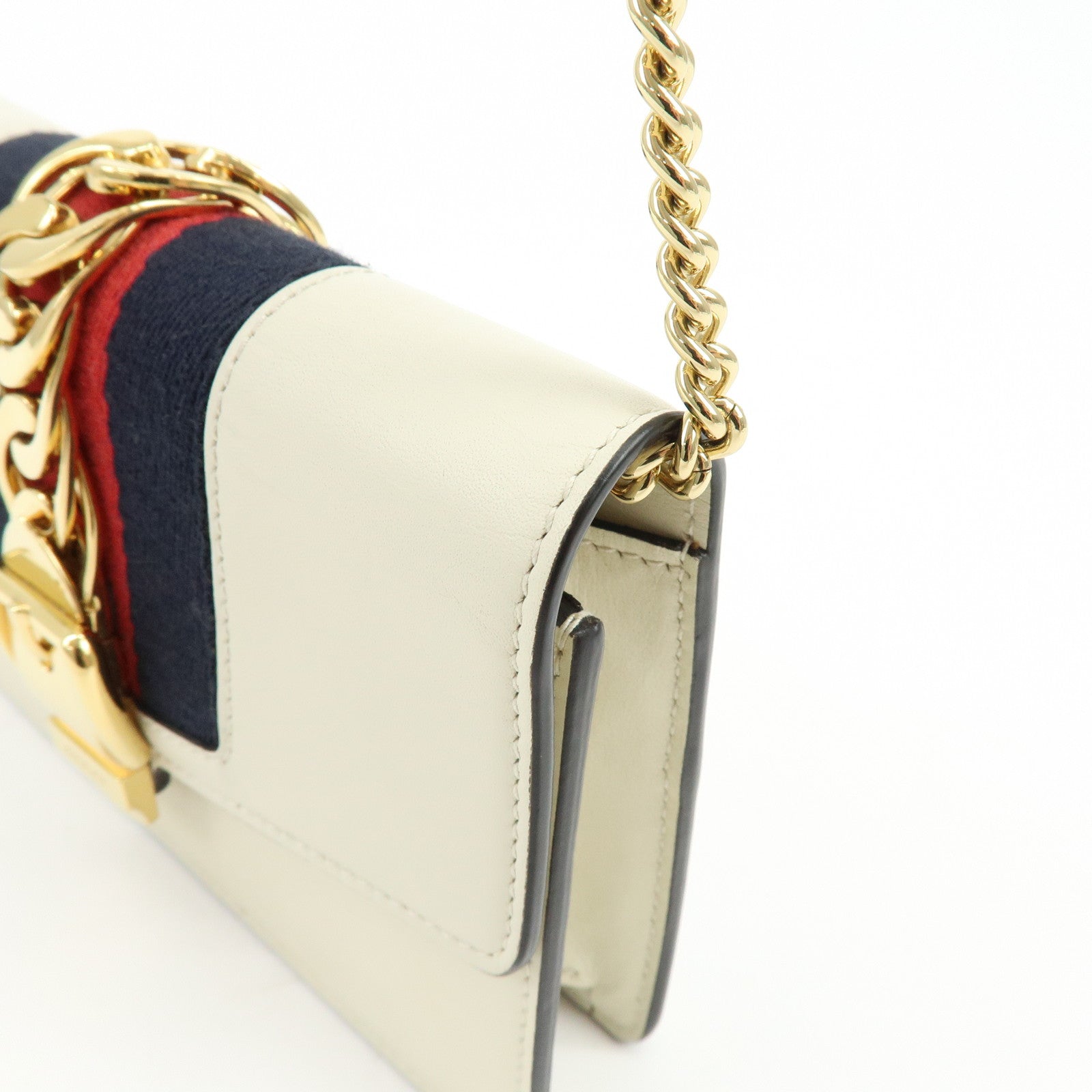 GUCCI Sylvie Sherry Leather Chain Mini Shoulder Bag White 494646