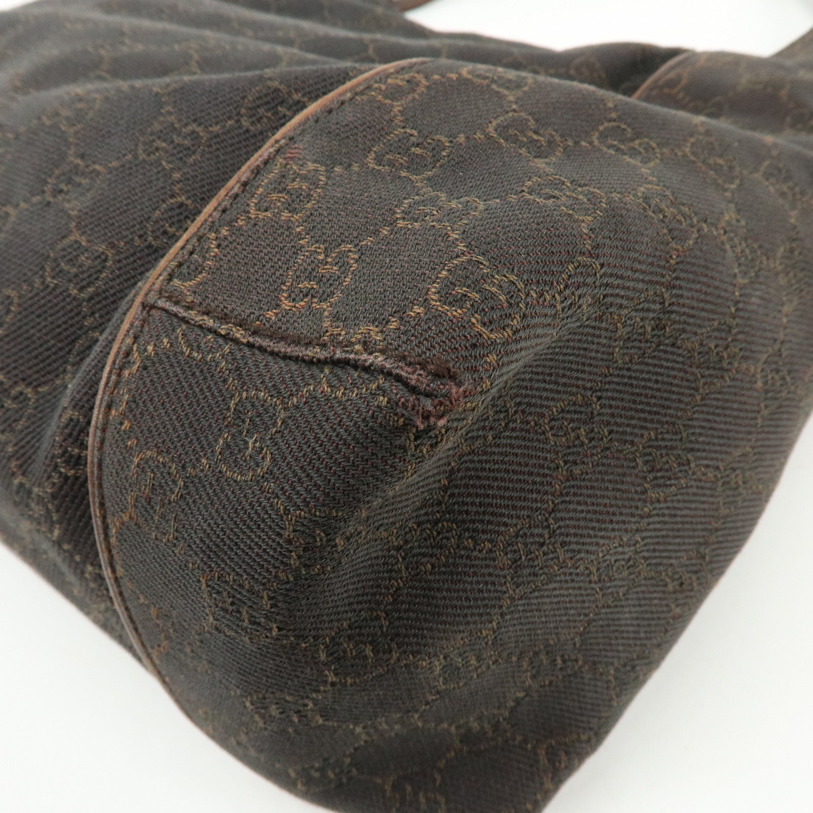 GUCCI GG Canvas Leather Shoulder Bag Hand Bag Dark Brown 101292