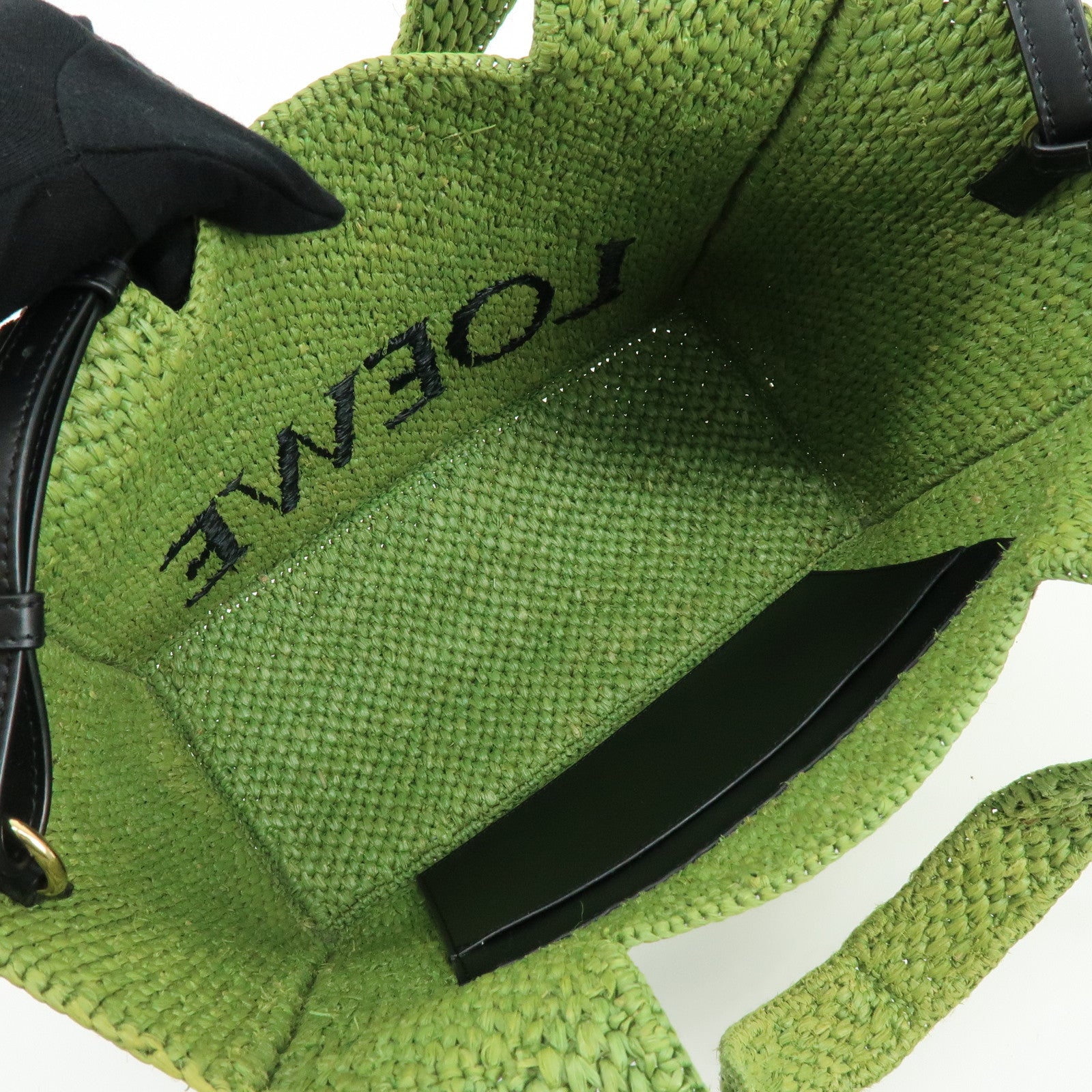 LOEWE Font Tote Raffia Leather 2Way Bag Tote Bag Shoulder Bag Green