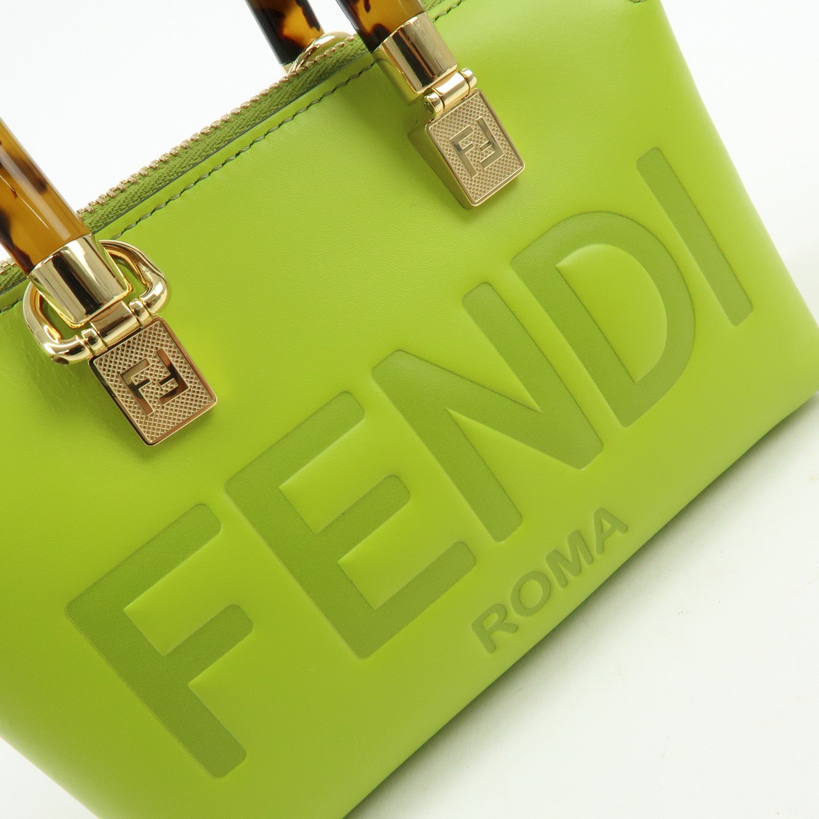 FENDI By the Way Leather 2Way Bag Mini Hand Bag Lime Green 8BS067