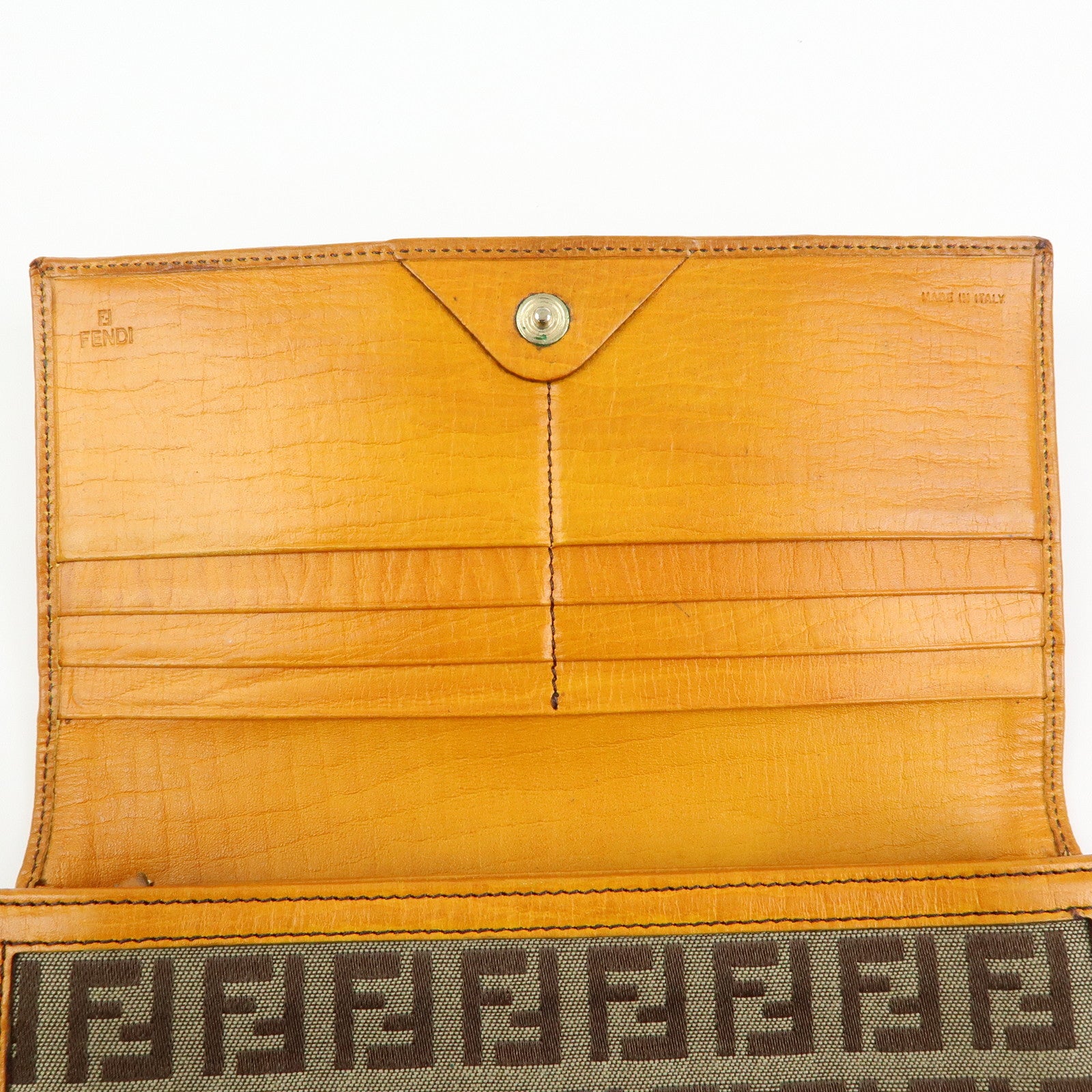 FENDI Zucchino Jacquard Canvas Leather Bi-fold Long Wallet Beige 8M0000