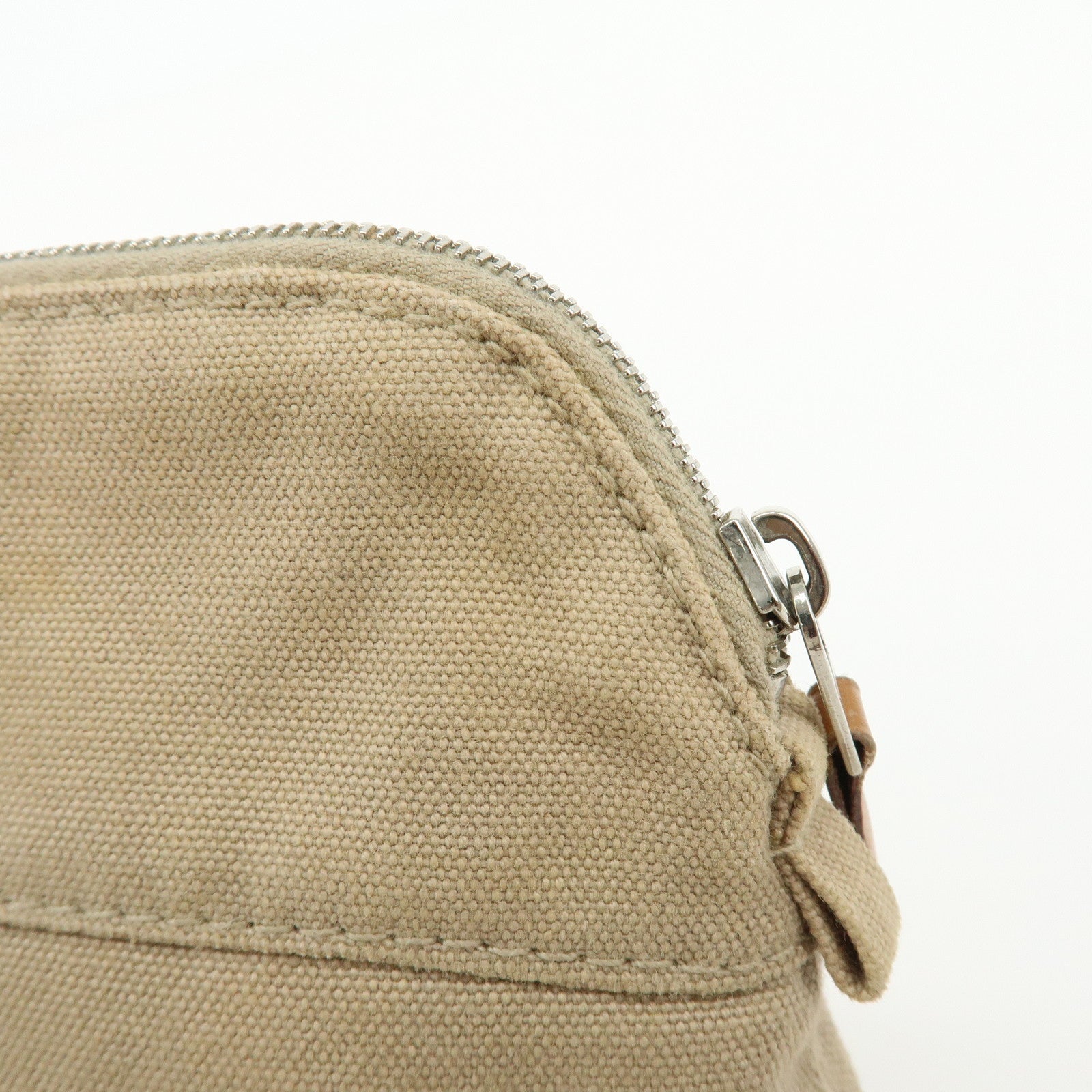 HERMES Bolide Mini Cotton Leather Canvas Pouch Cosmetic Pouch Beige