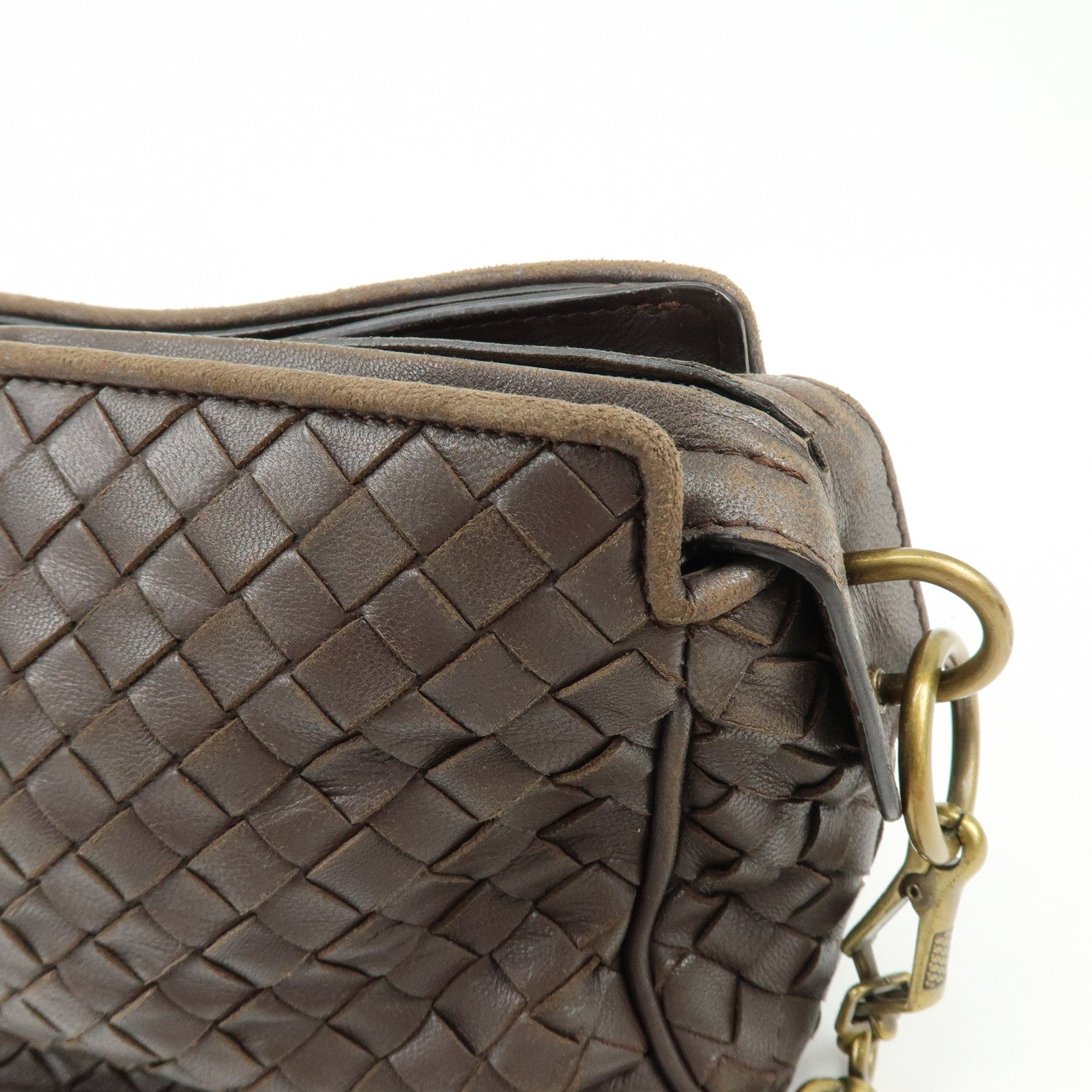 BOTTEGA VENETA Intrecciato Leather Shoulder Bag Crossbody Bag Brown