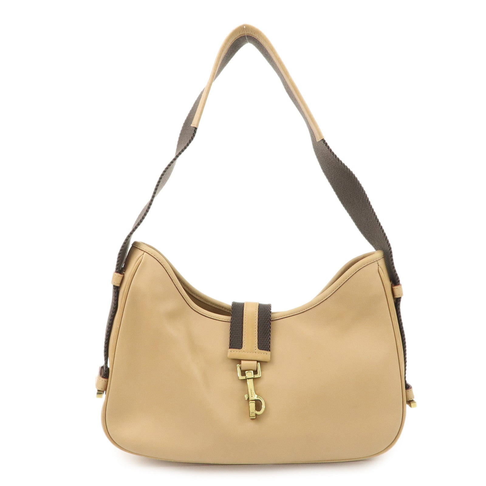 GUCCI Leather Shoulder Bag Beige Gold HDW 92736 Used