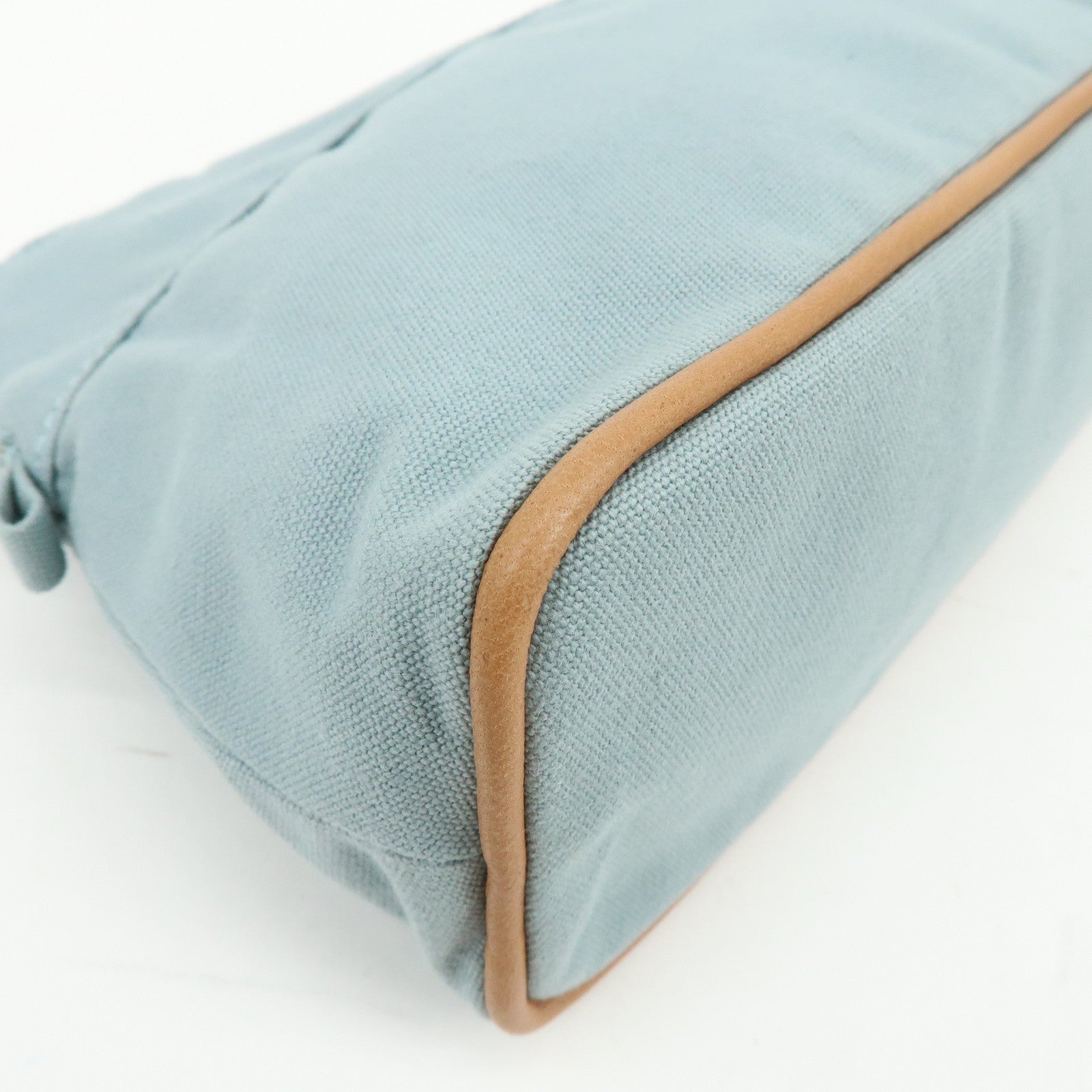HERMES Bolide Pouch MM Cotton Leather Cosmetic Pouch Light Blue Brown