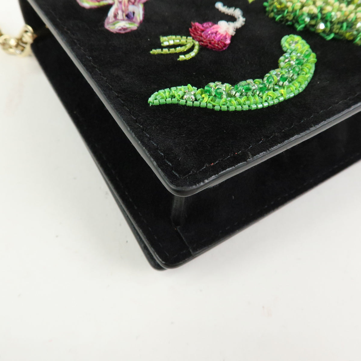 Christian Louboutin Suede Bettina Chain Shoulder Bag Black Green Purple