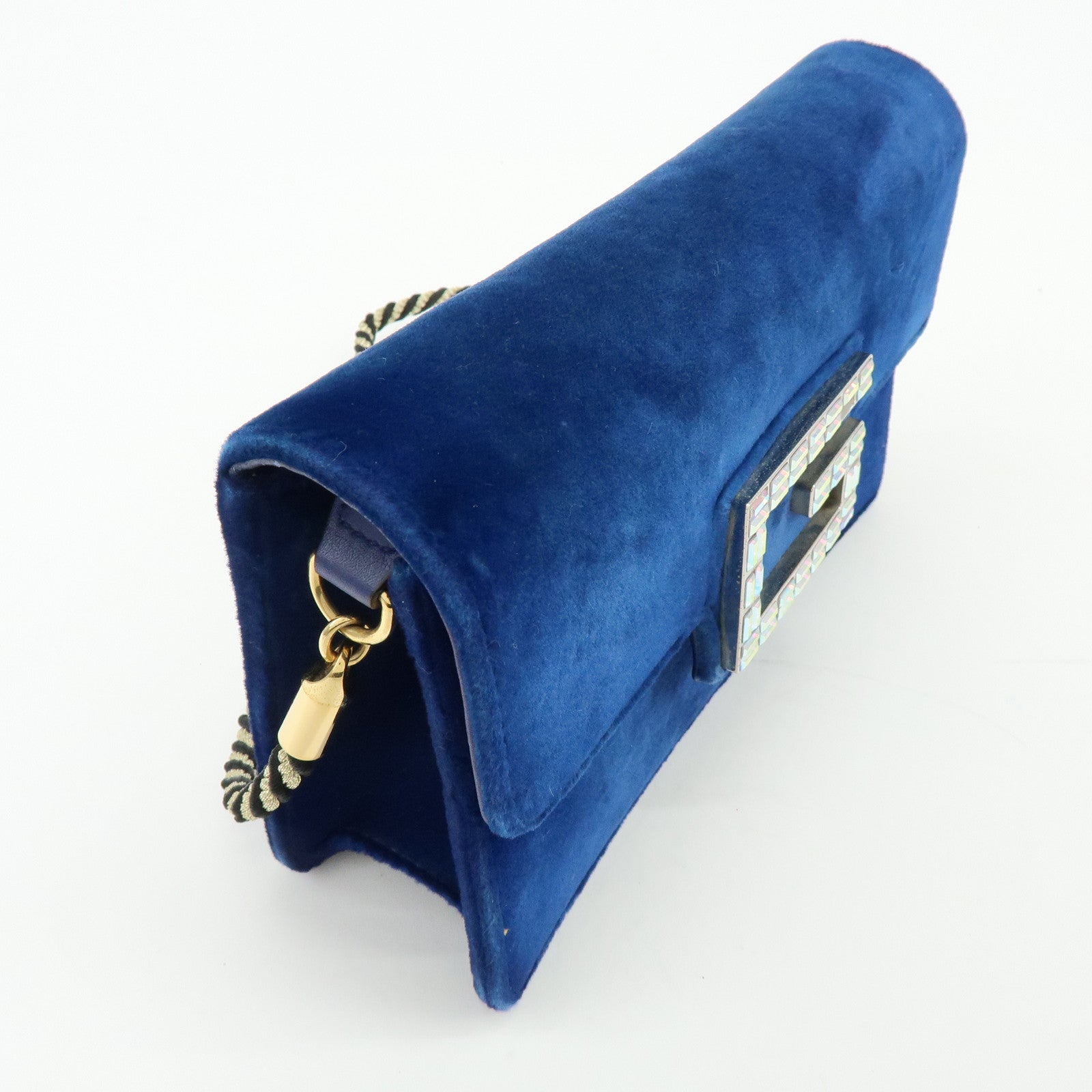 GUCCI Broadway Velvet Shoulder Bag Crossbody Bag Bijou Logo Navy 544242