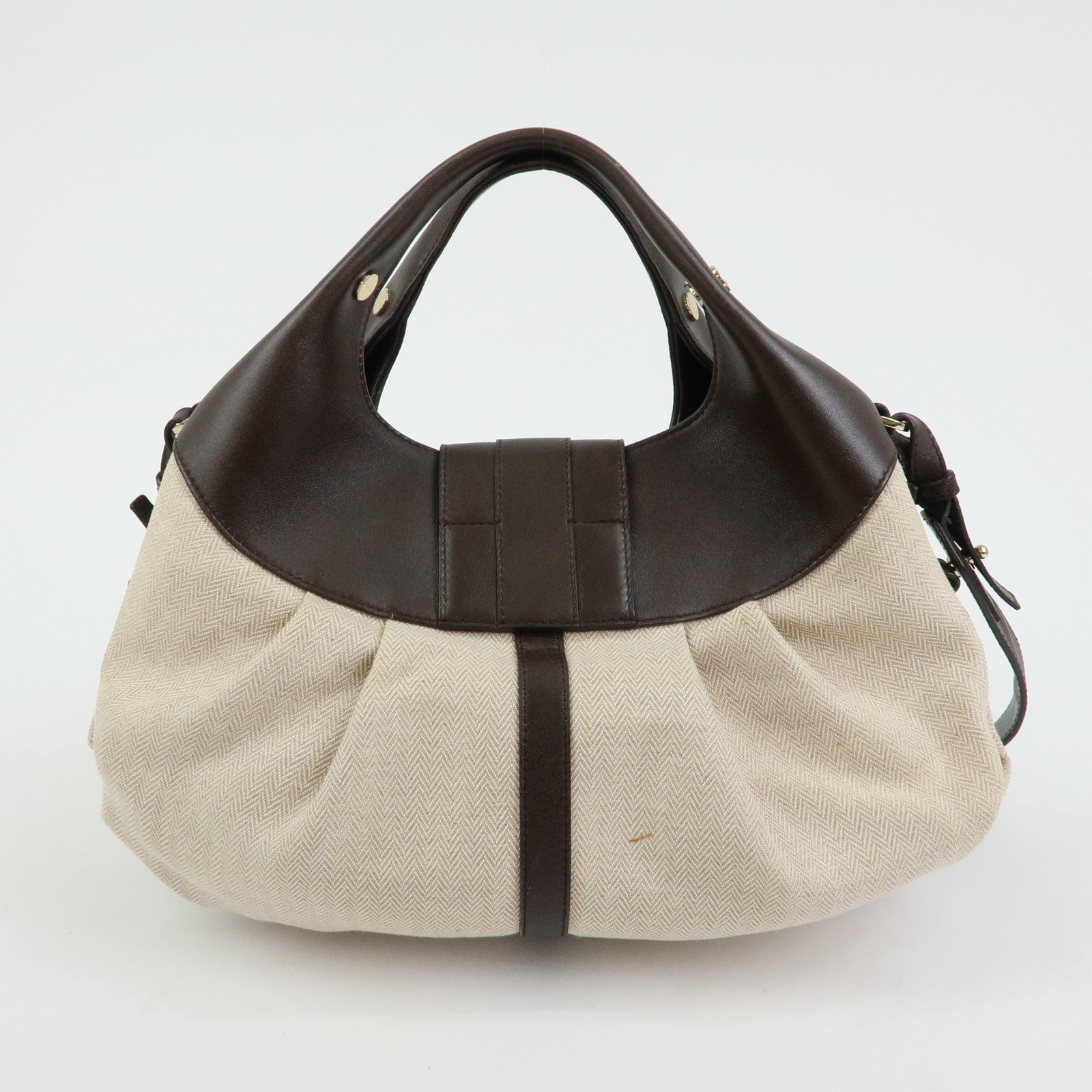 BVLGARI Chandra Canvas Leather 2Way Bag Hand Shoulder Bag Ivory Brown