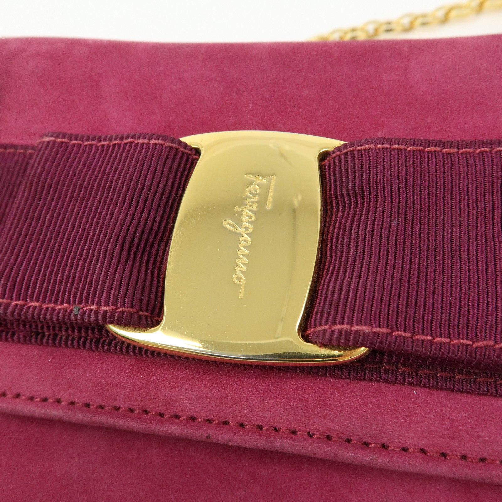 Ferragamo Varra Ribbon Suede 3Way Bag Chain Shoulder Bag Purple