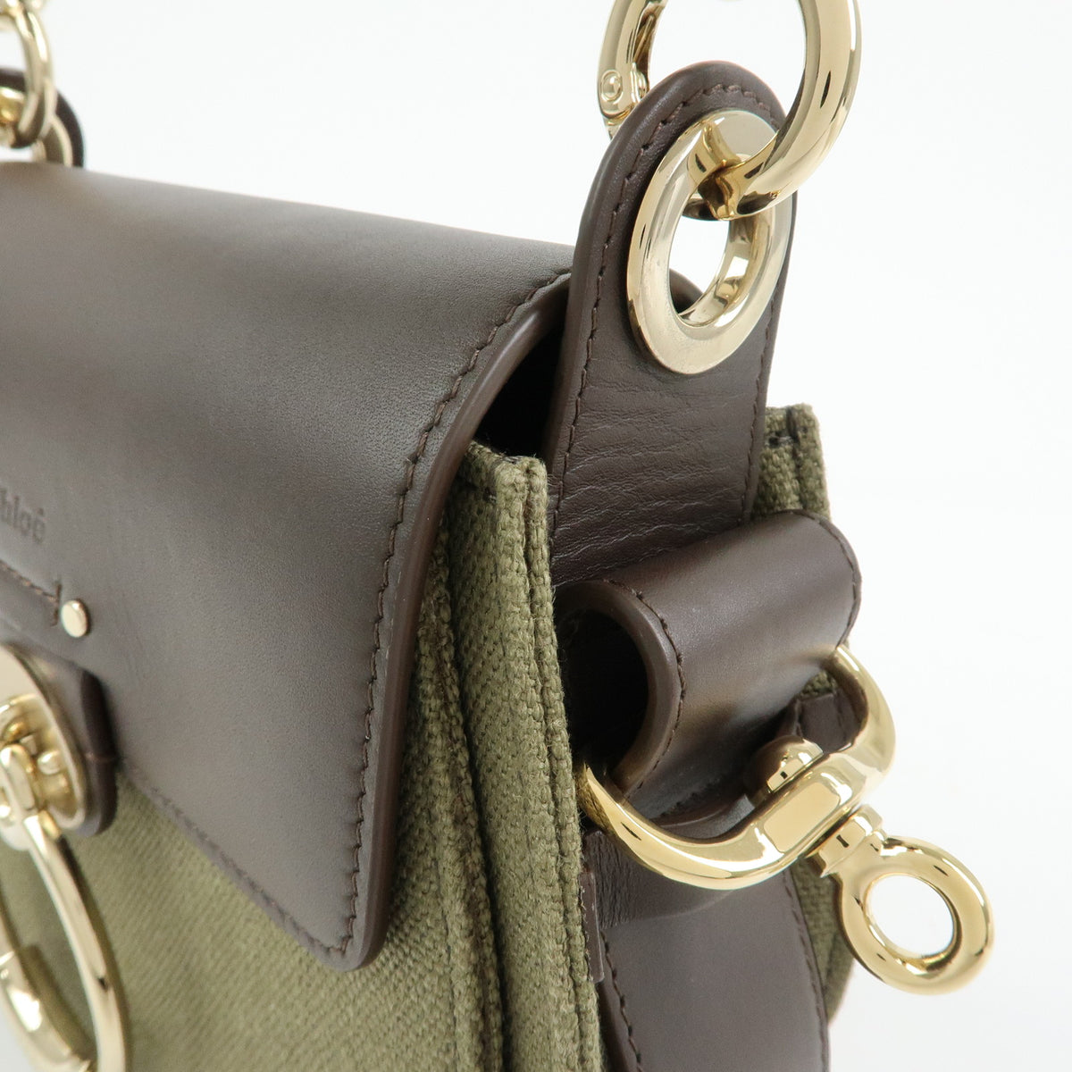Chloe Tess Small Canvas Leather 2Way Bag Hand Bag Brown Green