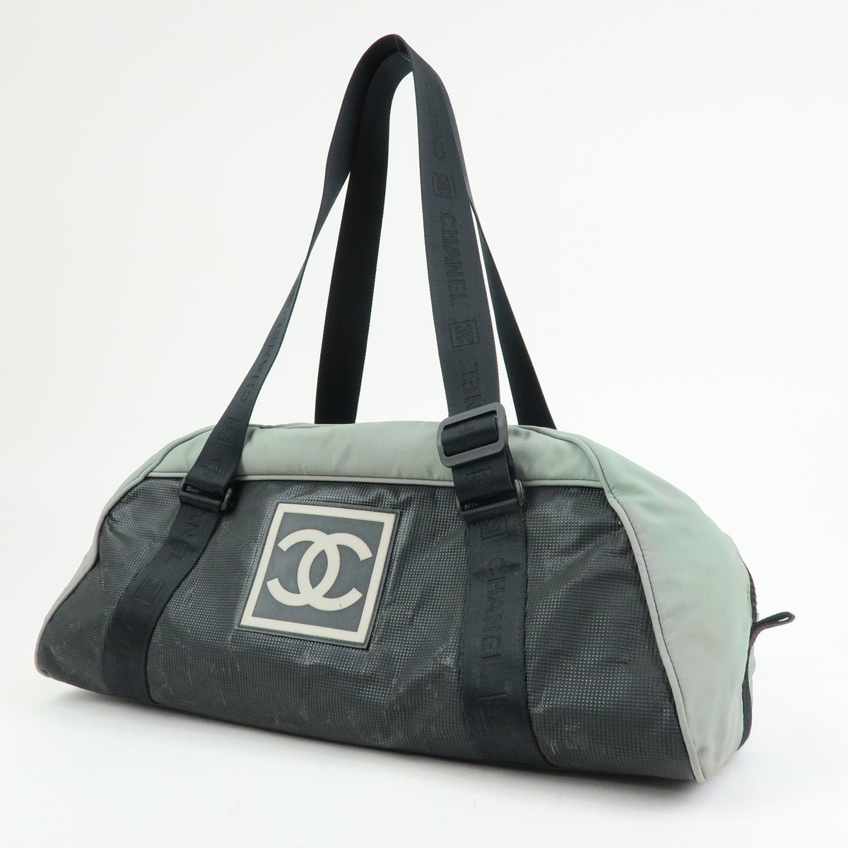 CHANEL Sport Line Nylon Canvas  Boston Bag Black Emerald Green