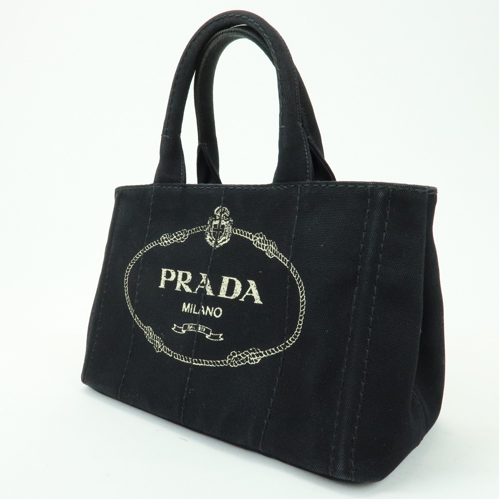PRADA Canapa Mini Canvas 2Way Bag Hand Bag Black 1BG439