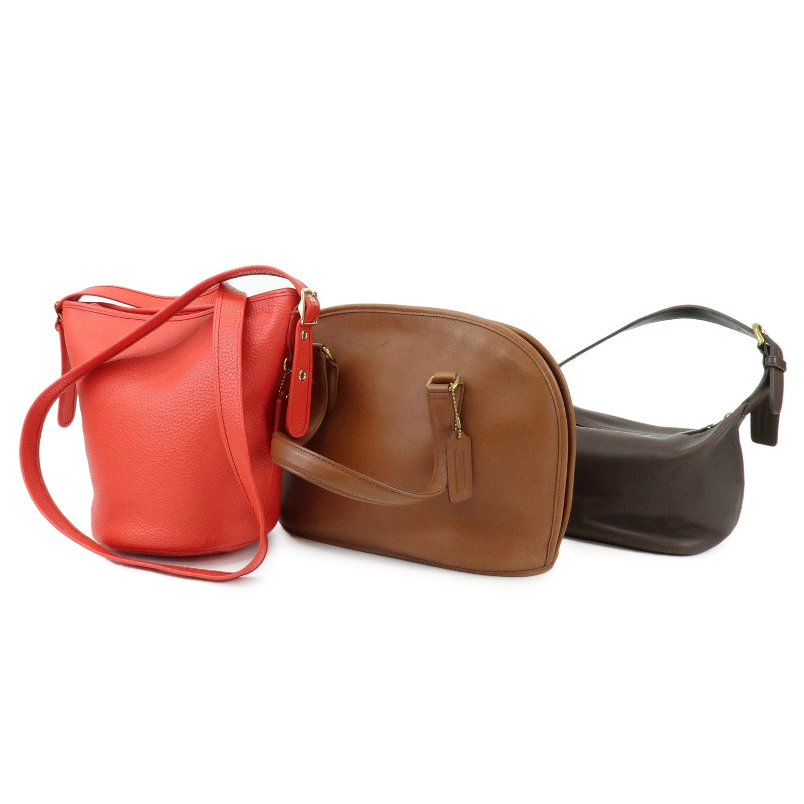 COACH Set of 3 Leather Hand Bag Shoulder Bag Brown Red