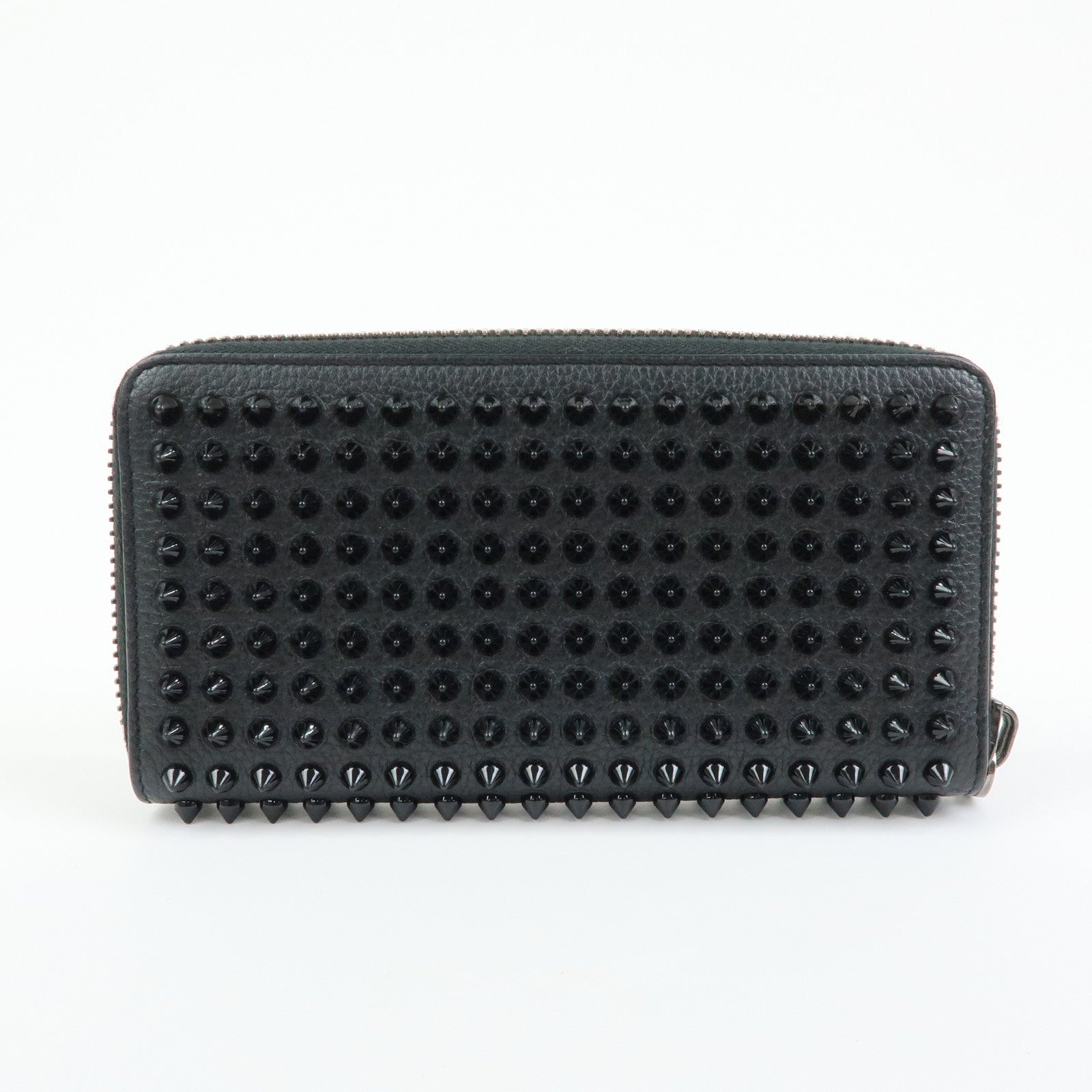 Christian Louboutin Studs Leather Round Zippy Long Wallet Black