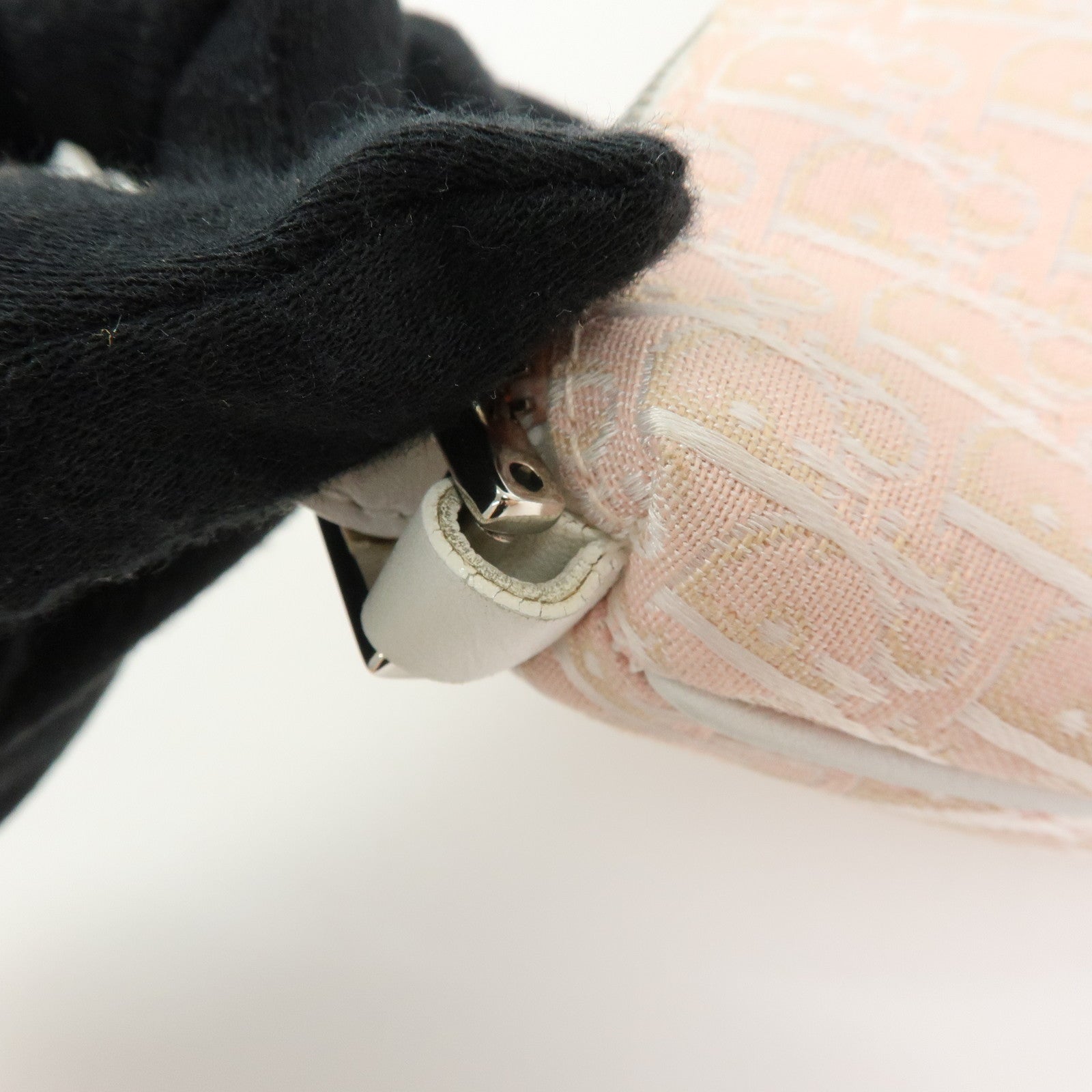 Christian Dior Trotter Canvas Leather Pouch Hand Bag Pink White