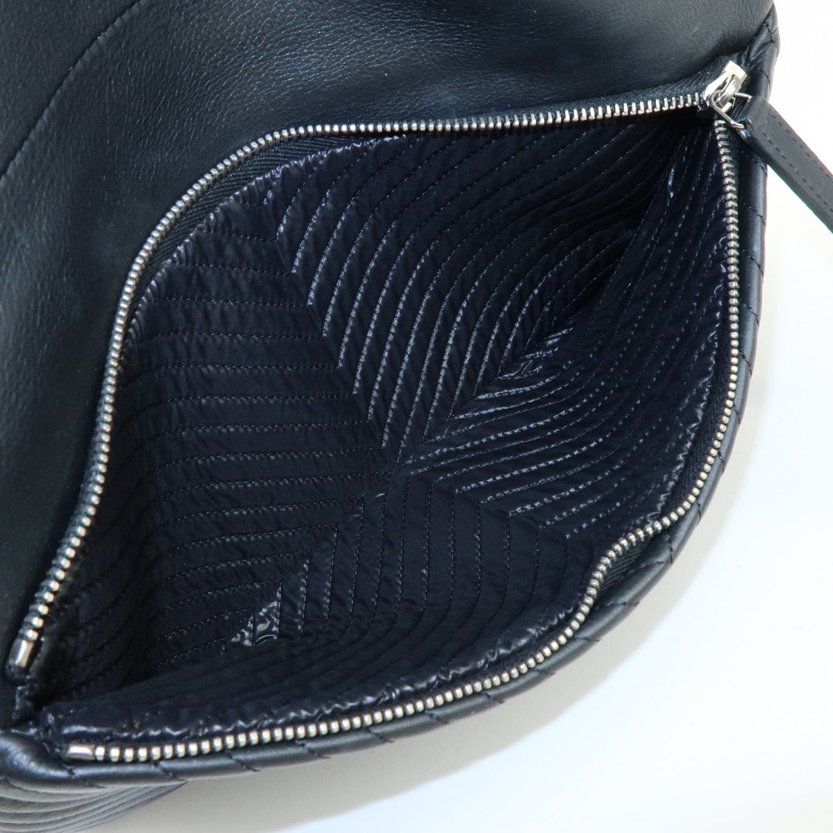 CHANEL Boy Chanel Chevron Calfskin Clutch Bag Black Silver