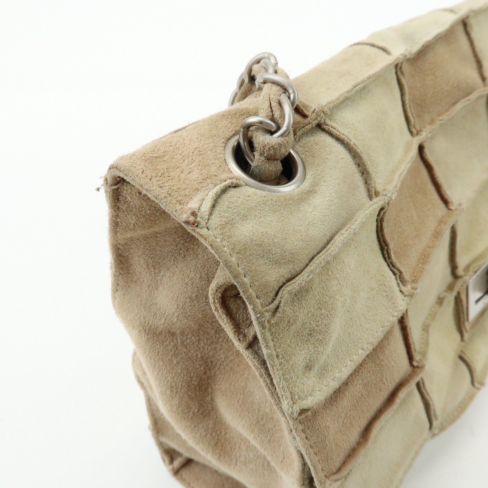 CHANEL 2.55 Suede Patchwork Chain Shoulder Bag Beige A14528