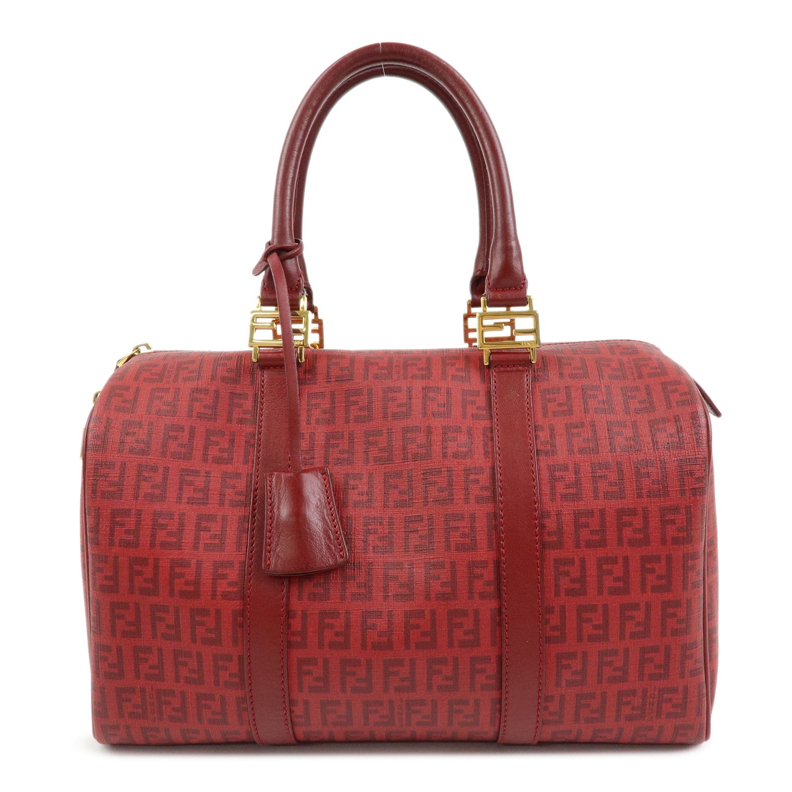 FENDI Zucchino PVC Leather Boston Bag Hand Bag Red 8BL098