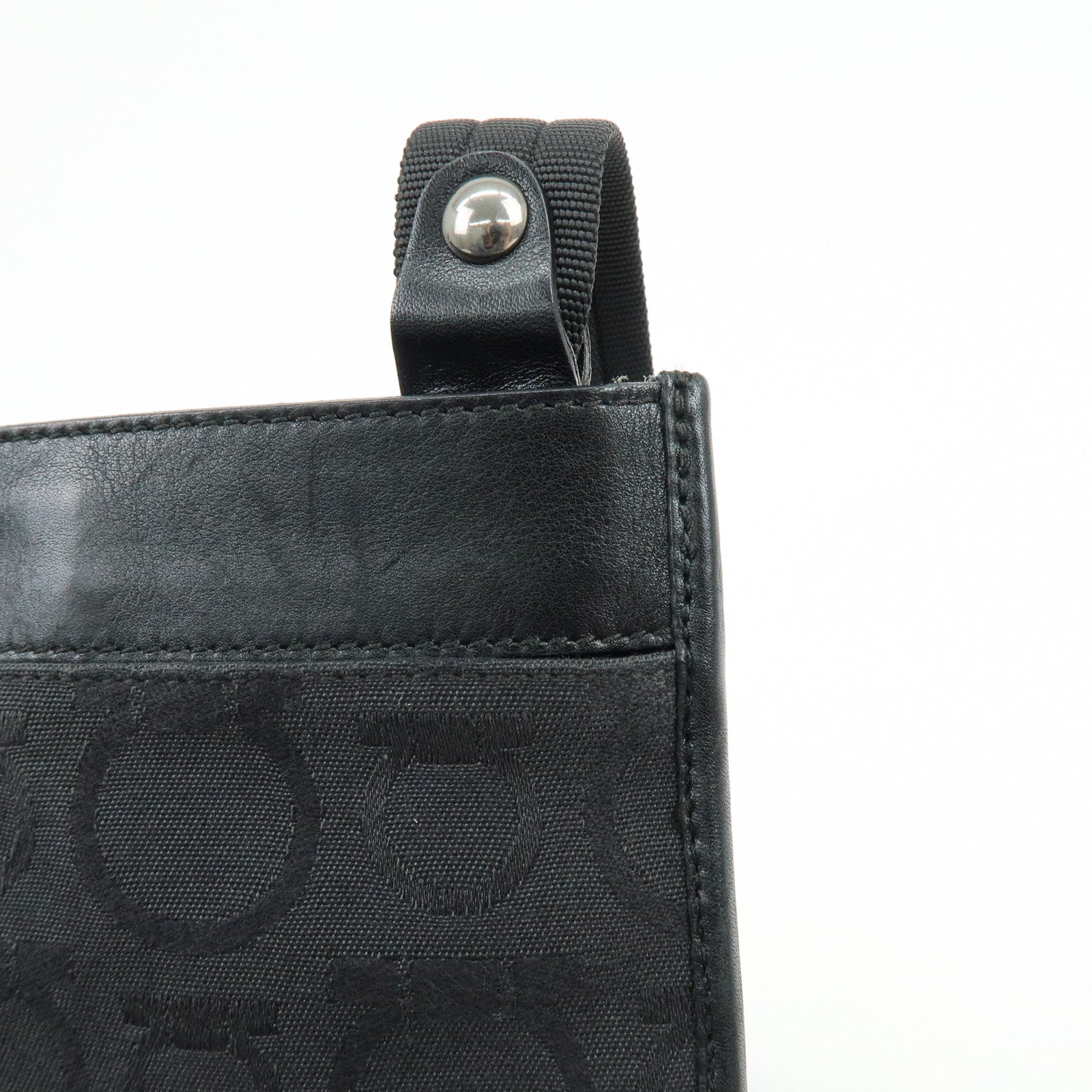 Ferragamo Gancini Canvas Leather Shoulder Bag Crossbody Bag Black