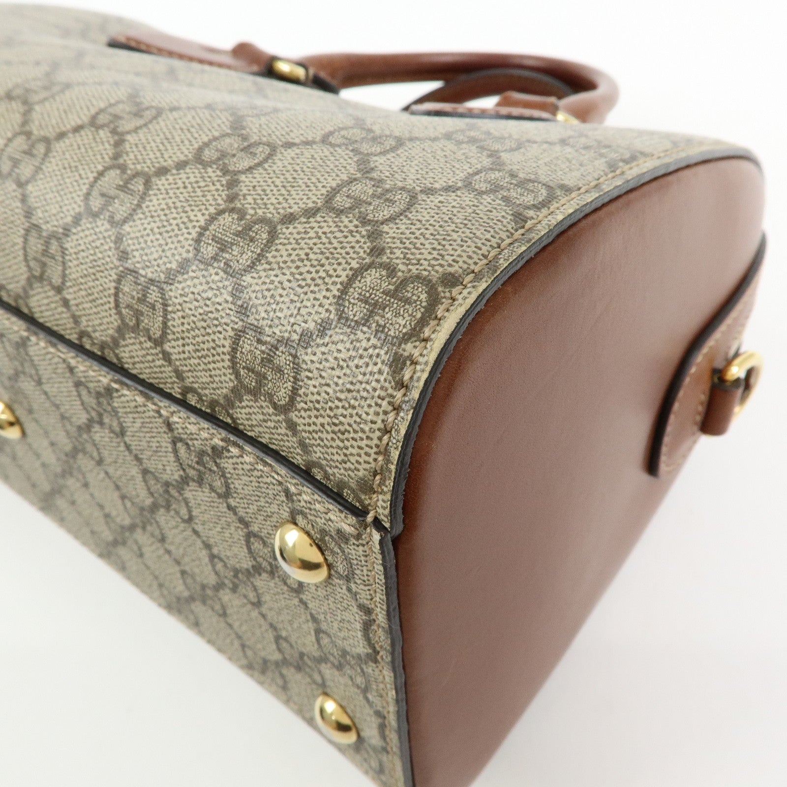 GUCCI GG Supreme Leather 2Way Bag Boston Bag Shoulder Bag Brown 409529